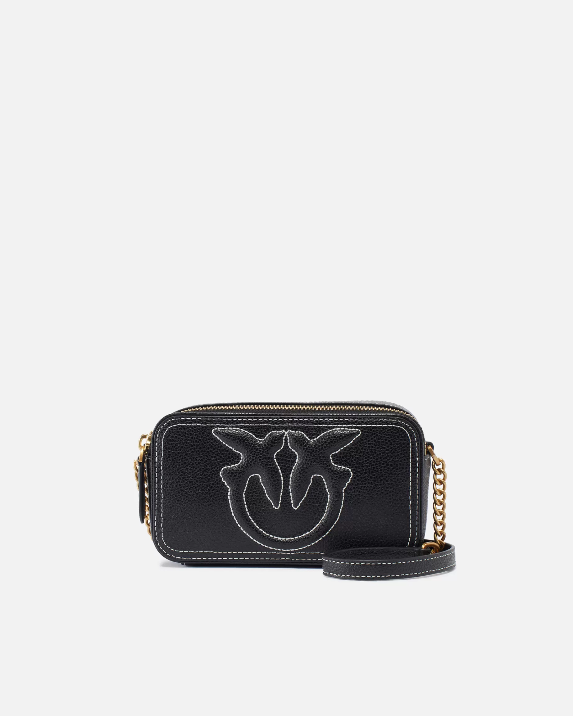 PINKO Torebki Przewieszane Przez Ramię | Mini Bags | Mała torebka na pasku z wytłoczonym logo Love Birds CZARNY-ANTIQUEGOLD