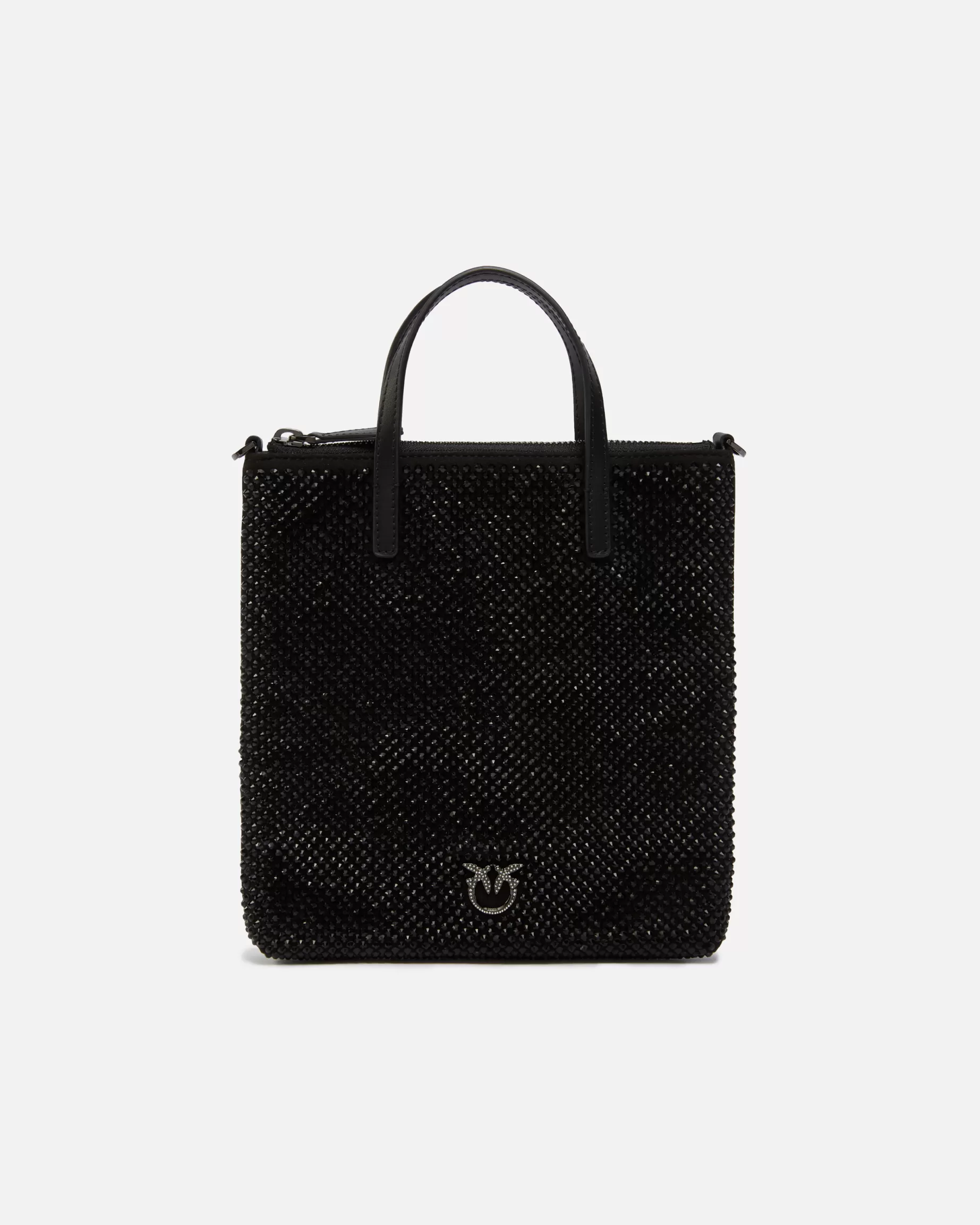 PINKO Mini Bags | Torebki Wieczorowe | Mała torebka shopperka z kryształkami i paskiem na ramię LIMUZYNOWACZERŃ-BŁYSZCZĄCYNIKIEL