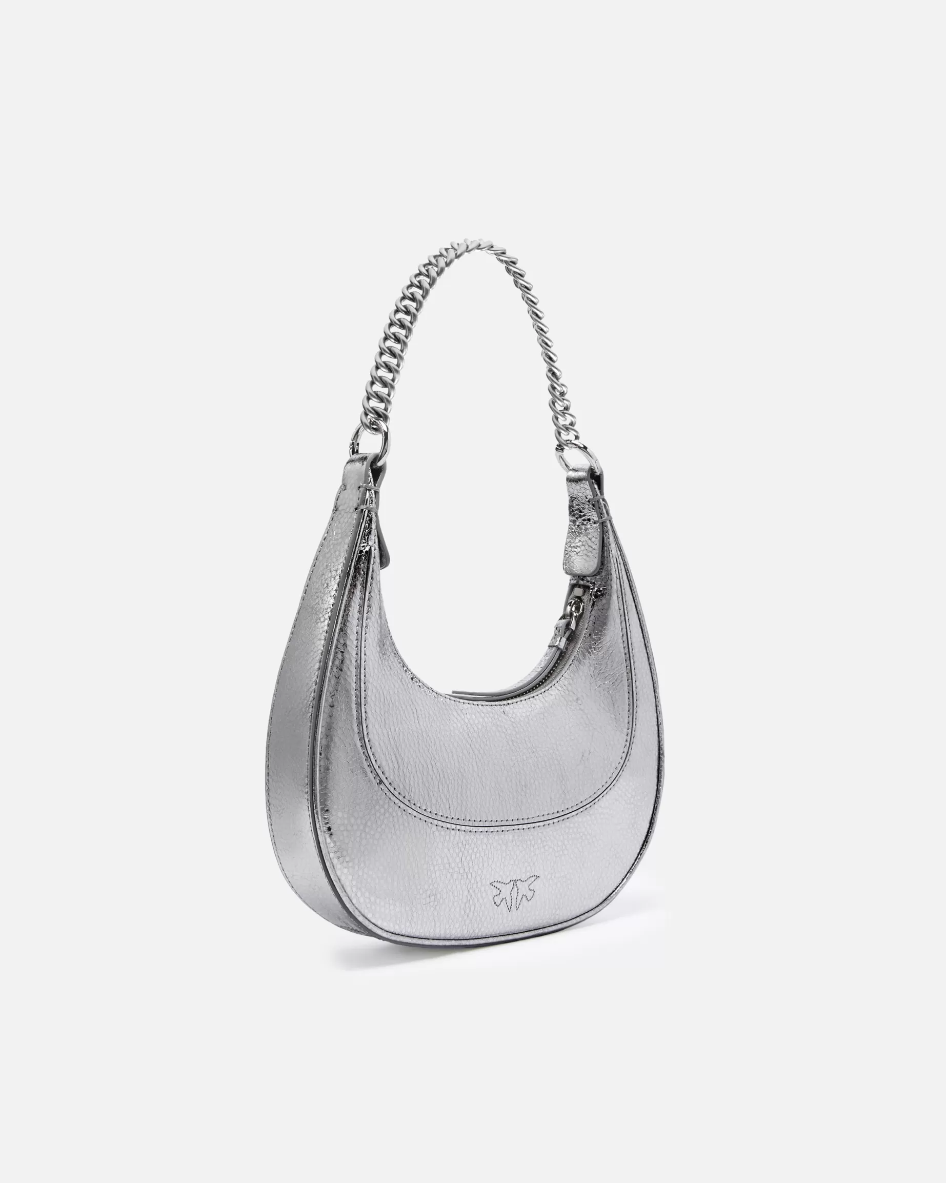 PINKO Nowości | Torebki Na Ramię | Metallic leather Brioche Bag mini handbag SREBRNY-LŚNIĄCYNIKIEL