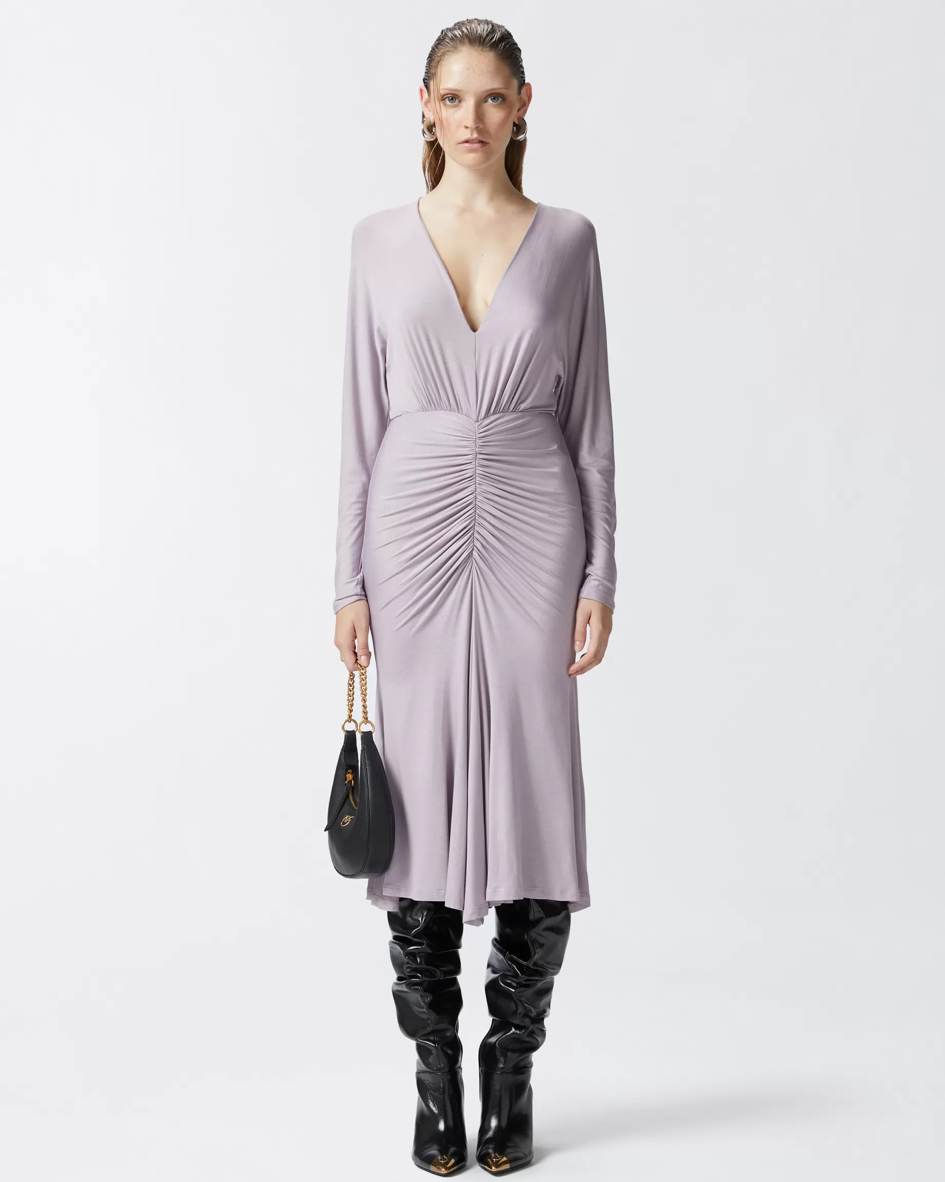 PINKO Sukienki Średniej Długości | Midi dress in modal with V-neck MORSKAMGŁA