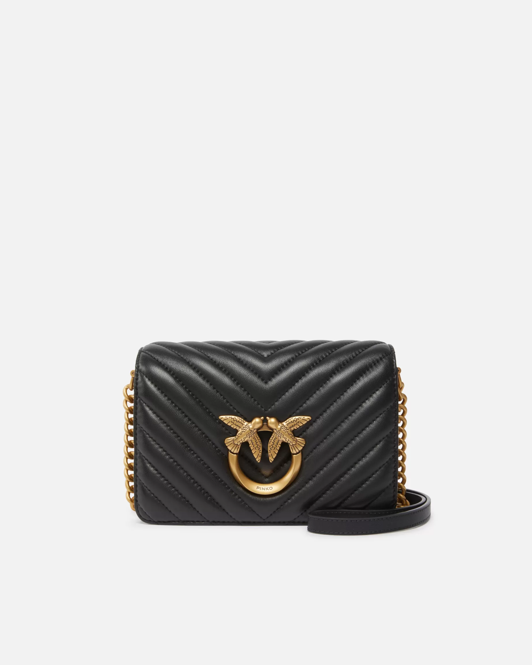 PINKO Nowości | Torebki Przewieszane Przez Ramię | Mini Love Bag Click Chevron CZARNY-ANTIQUEGOLD