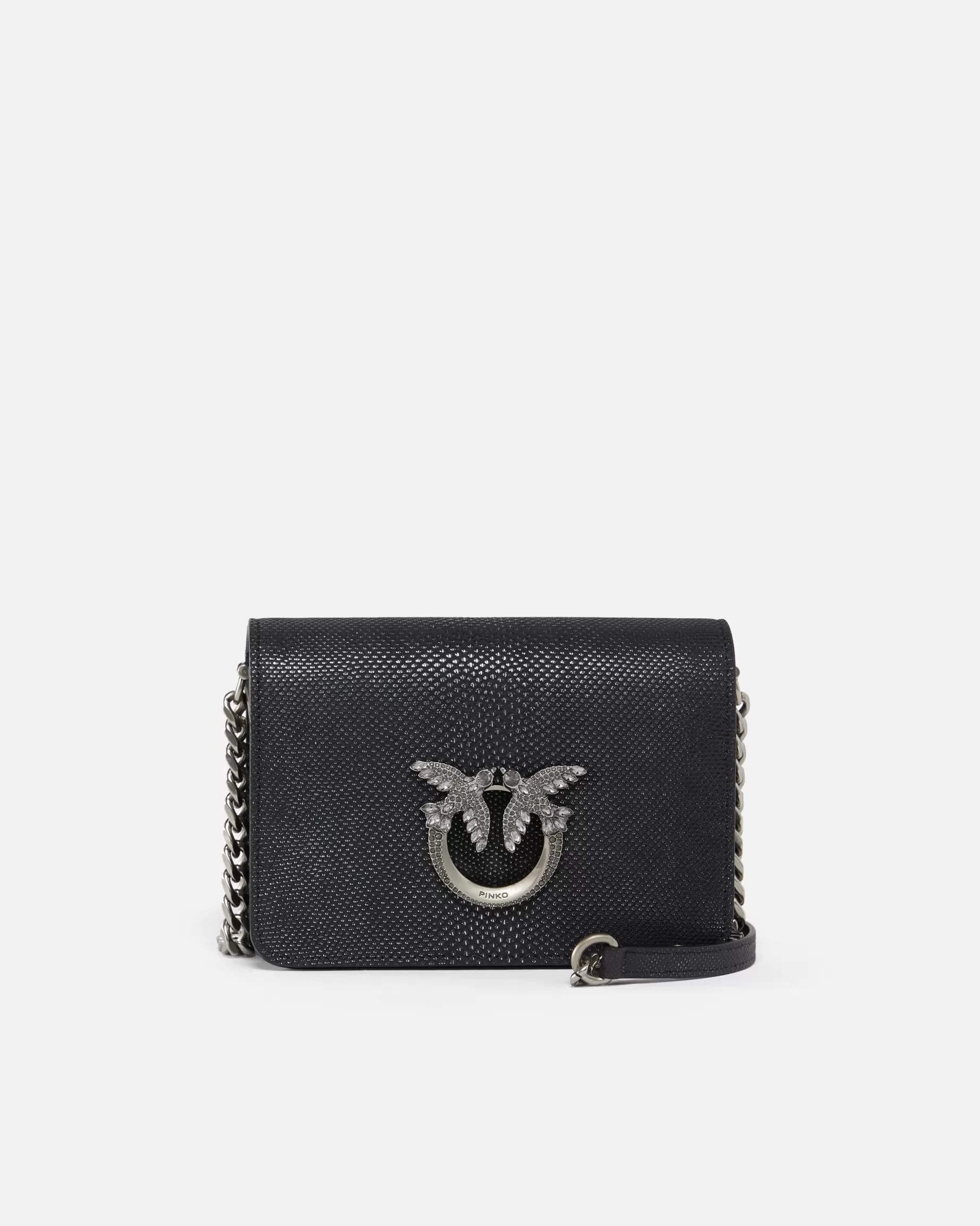 PINKO Torebki Przewieszane Przez Ramię | Torebki Na Ramię | Mini Love Bag crossbody bag in glitter python Galleria. CZARNY-OLDSILVER