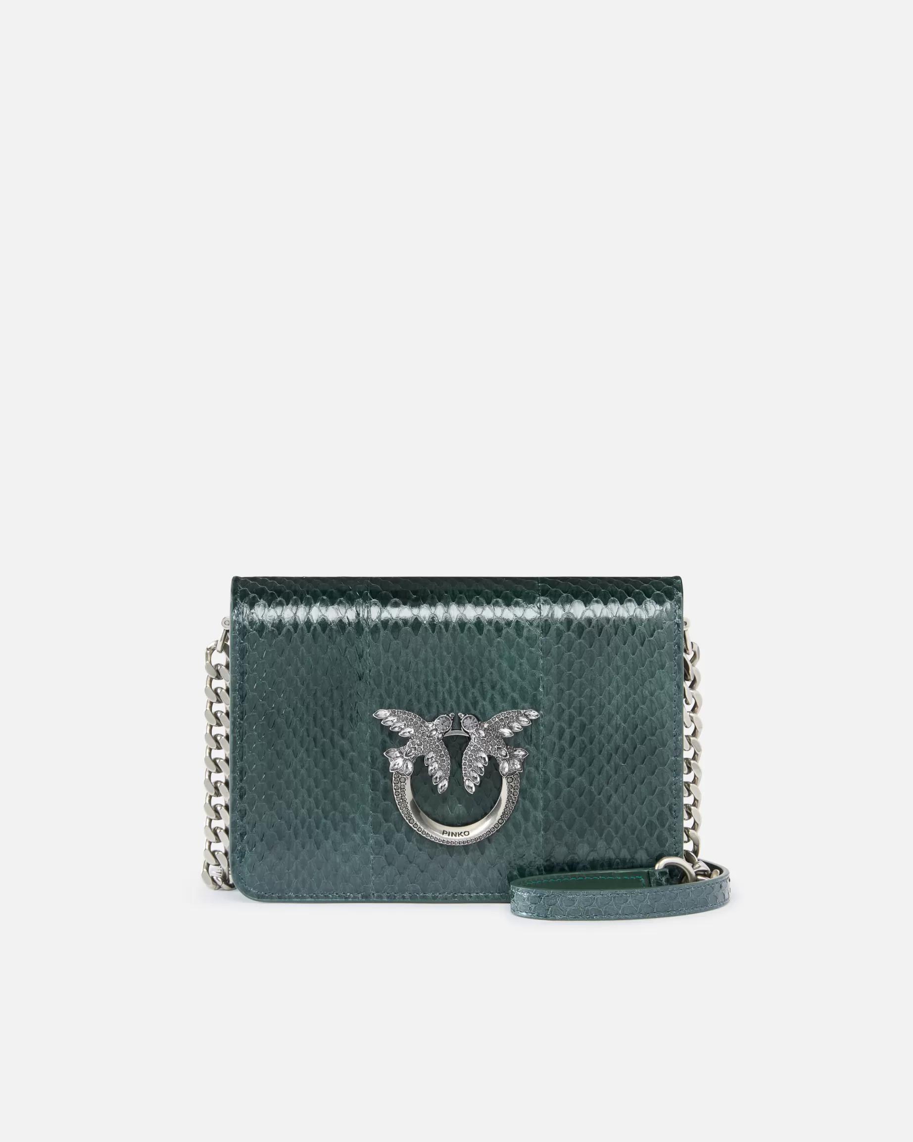 PINKO Torebki Przewieszane Przez Ramię | Mini Bags | Mini Love Bag crossbody bag in glossy reptile Galleria. CIEMNAZIELEŃ-STARESREBRO