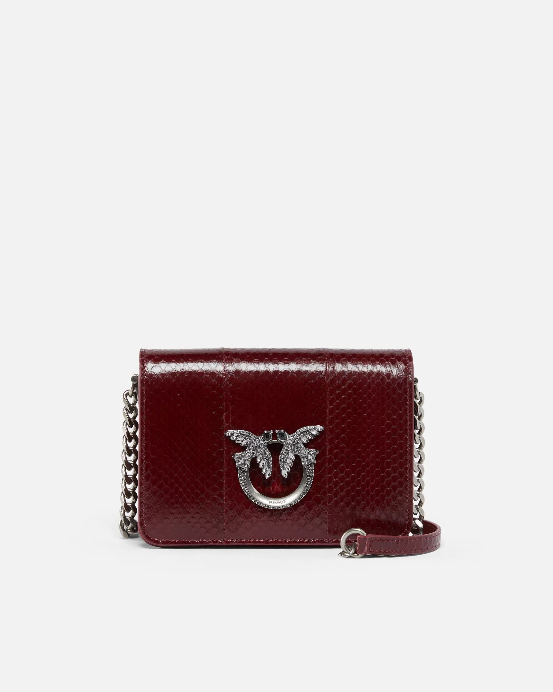 PINKO Torebki Przewieszane Przez Ramię | Torebki Na Ramię | Mini Love Bag crossbody bag in glossy reptile Galleria. CZERWONYKORDOBAŃSKASKÓRA-STARESREBRO