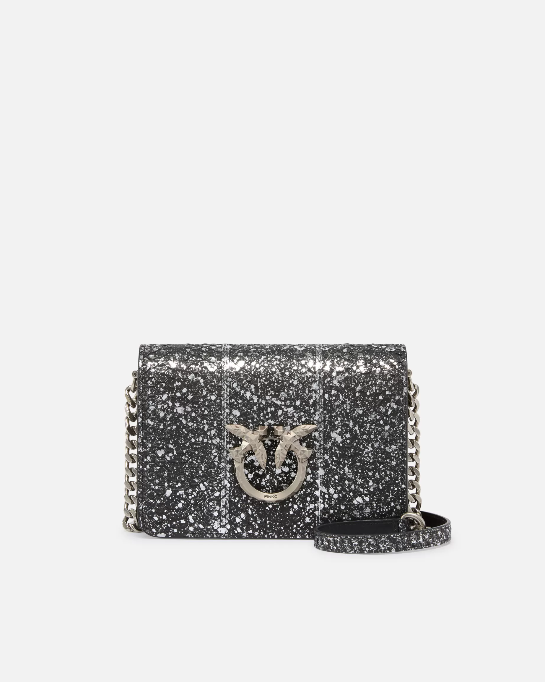 PINKO Torebki Przewieszane Przez Ramię | Mini Bags | Mini Love Bag crossbody bag in laminated reptile Galleria. CZARNY-OLDSILVER