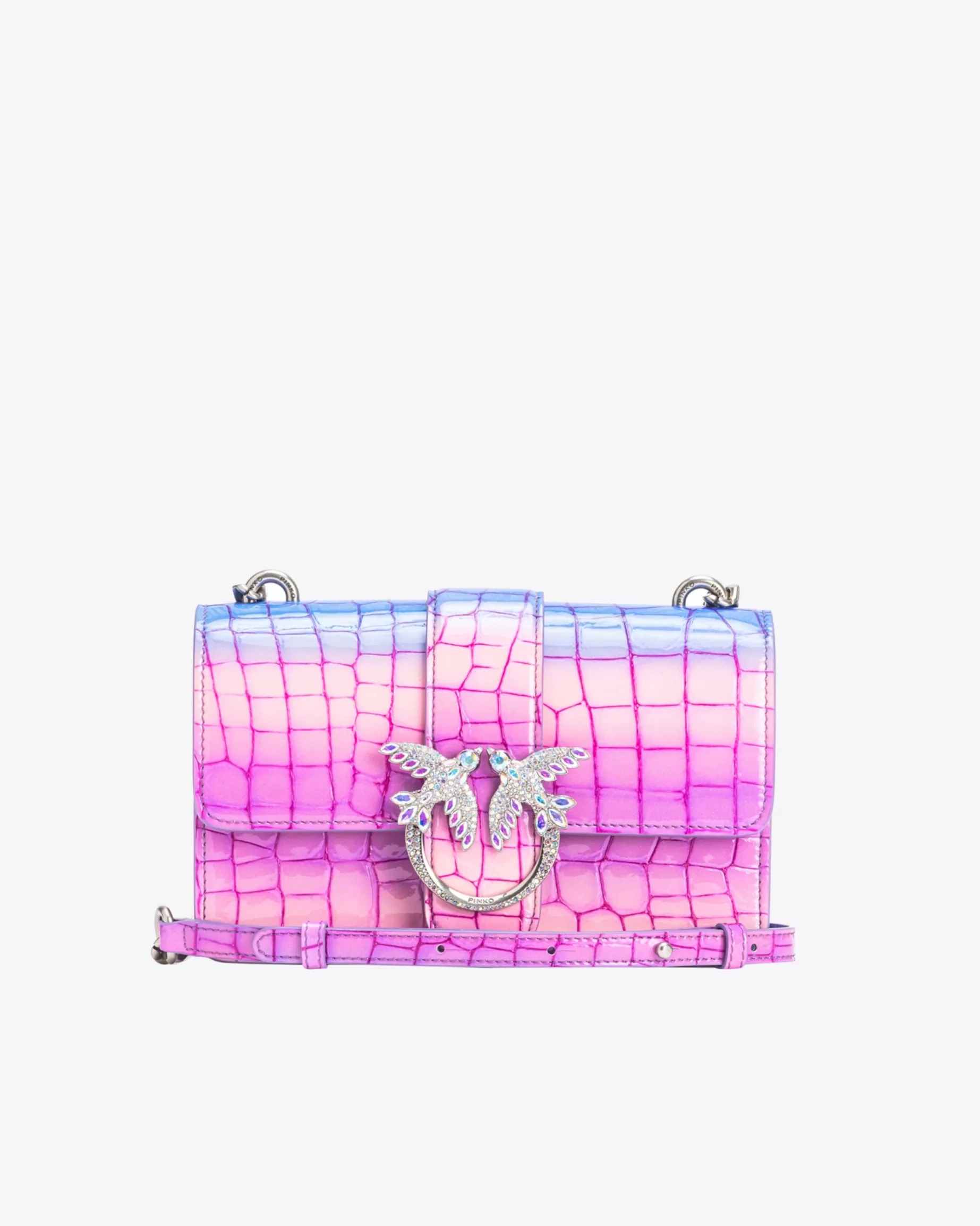 PINKO Limited Edition | Mini Love Bag One cieniowany krokodyl z połyskiem Galleria RÓŻOWY/FIOLETOWY-STARESREBRO
