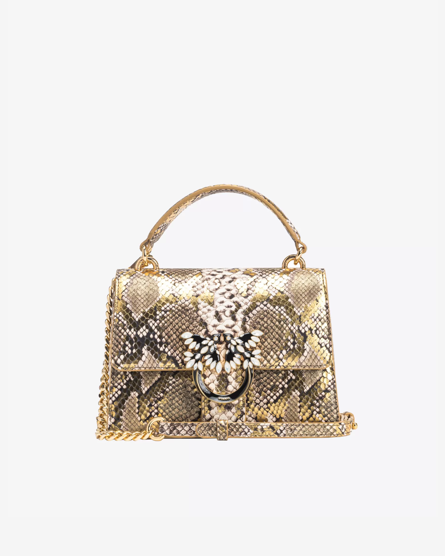 PINKO Love Bag Icons | Limited Edition | Mini Love Bag Top Handle Light laminowany wąż Galleria ZŁOTY/SZARY-ZŁOTY