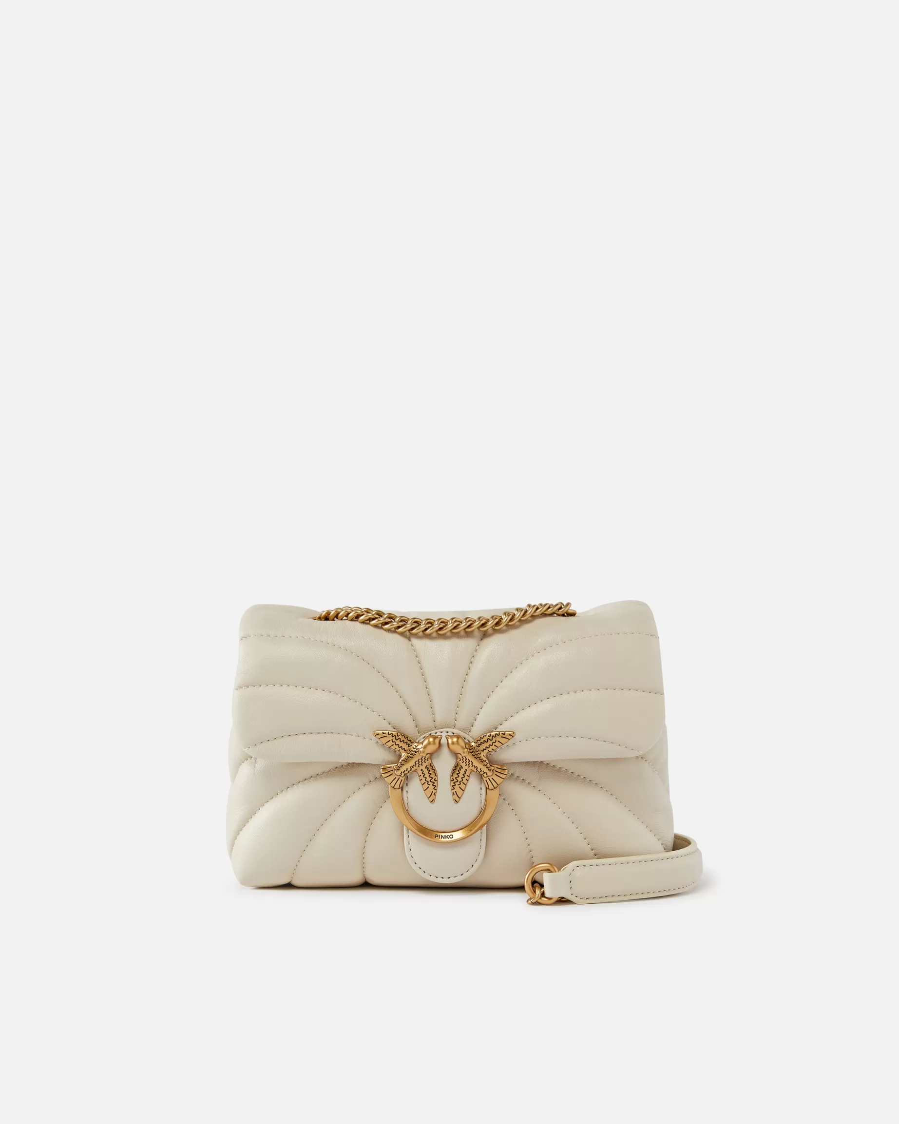 PINKO Torebki Przewieszane Przez Ramię | Mini Bags | Mini torebka na pasku Mini Love Puff Butterfly z nappy BIAŁY+BIAŁY-ANTIQUEGOLD