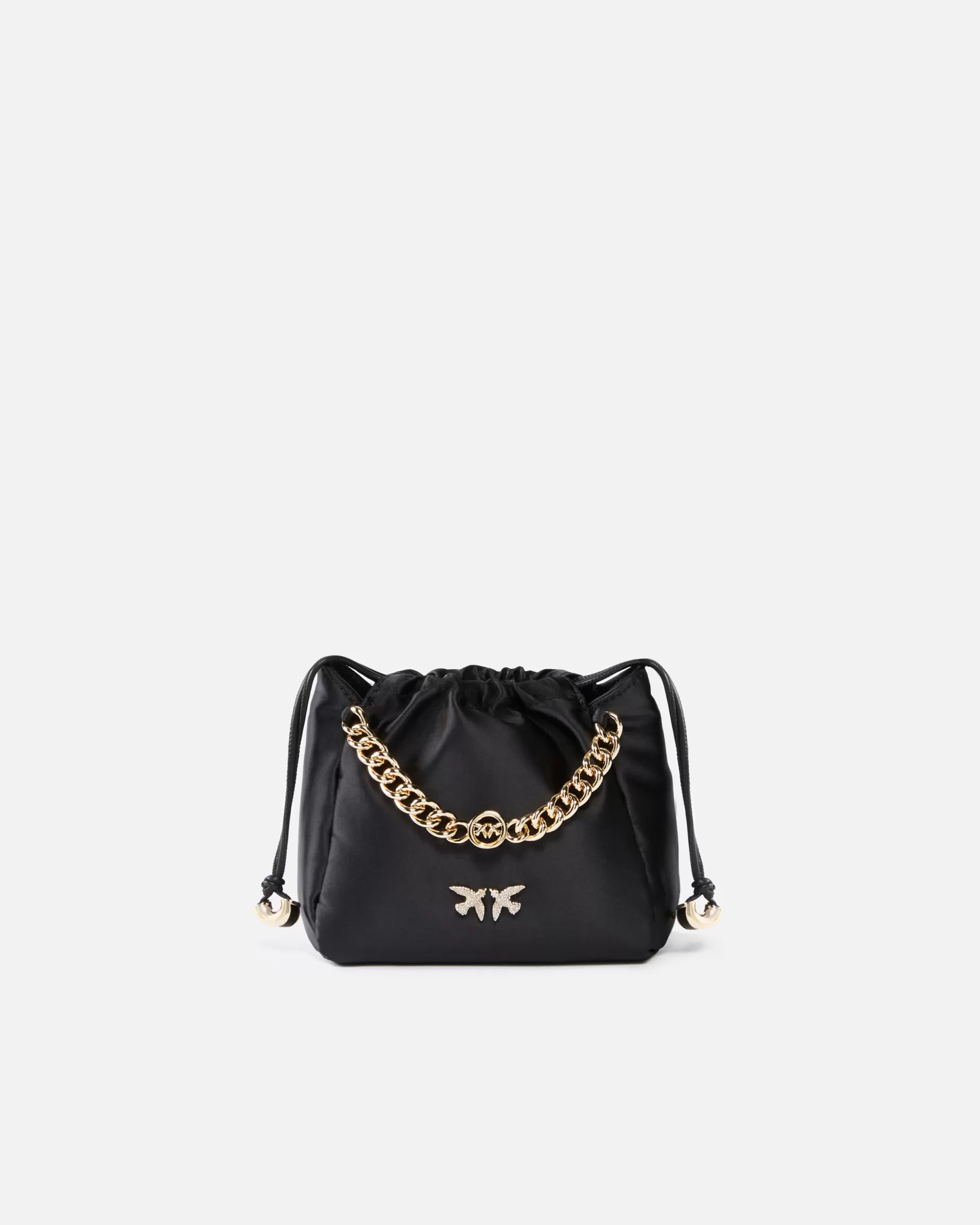 PINKO Mini Bags | Torebki Wieczorowe | Mini torebka saszetka z satyny z łańcuszkiem BLACK-GOLD