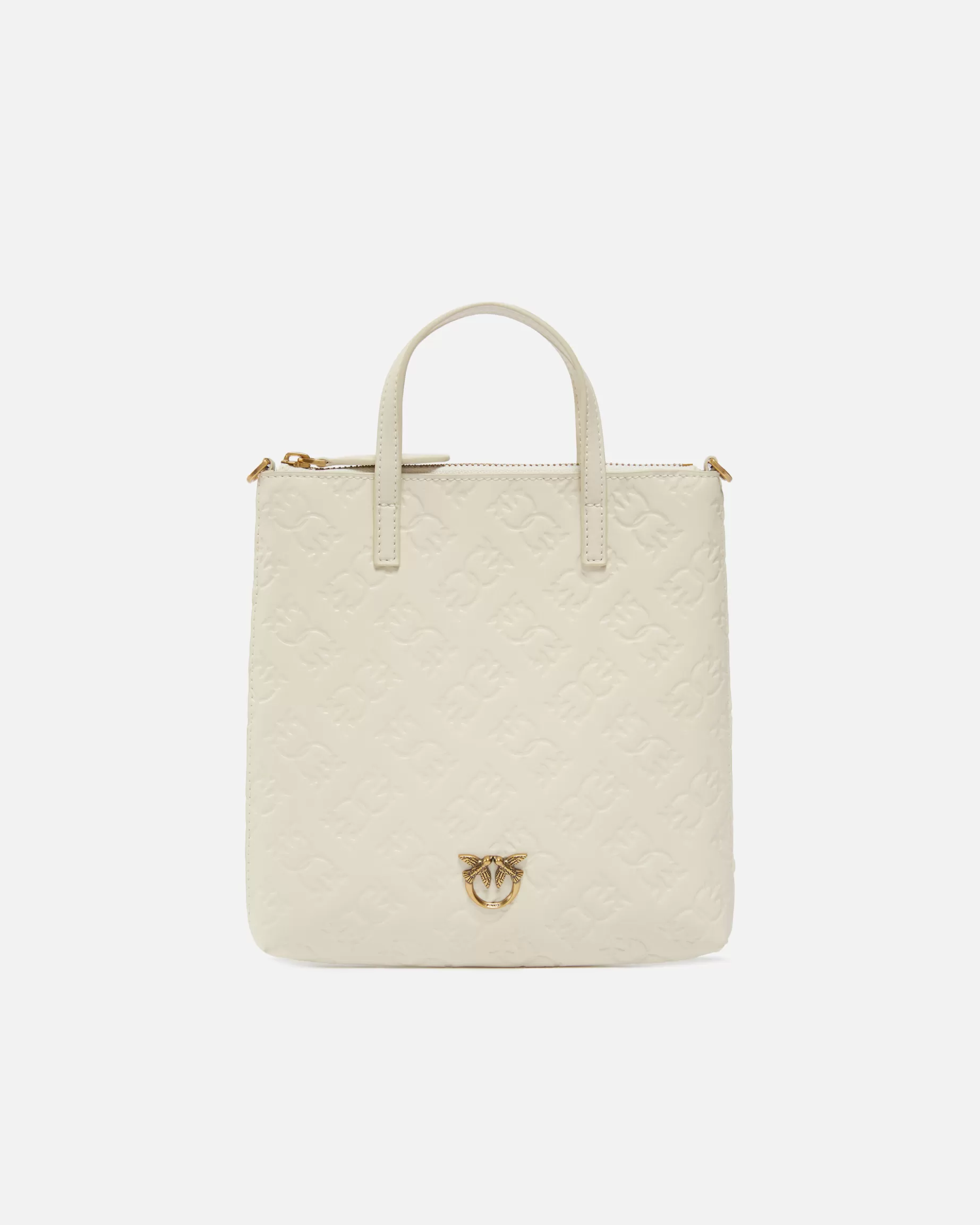 PINKO Torebki Przewieszane Przez Ramię | Mini Bags | Mini torebka shopper z logo Monogram BIAŁY+BIAŁY-ANTIQUEGOLD