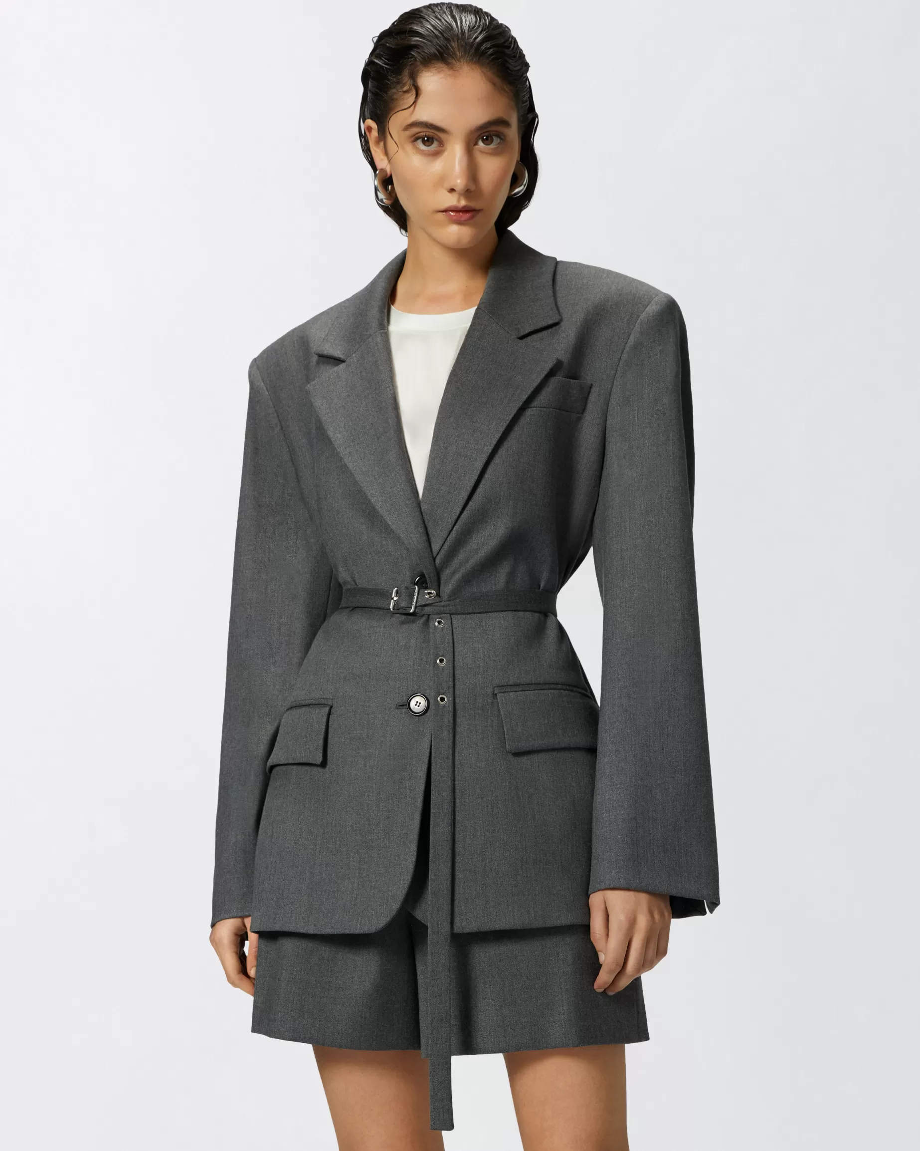 PINKO Blezery | Garsonki I Garnitury | Oversized flannel blazer with thin belt FARBOWANYSZARY-CYNA