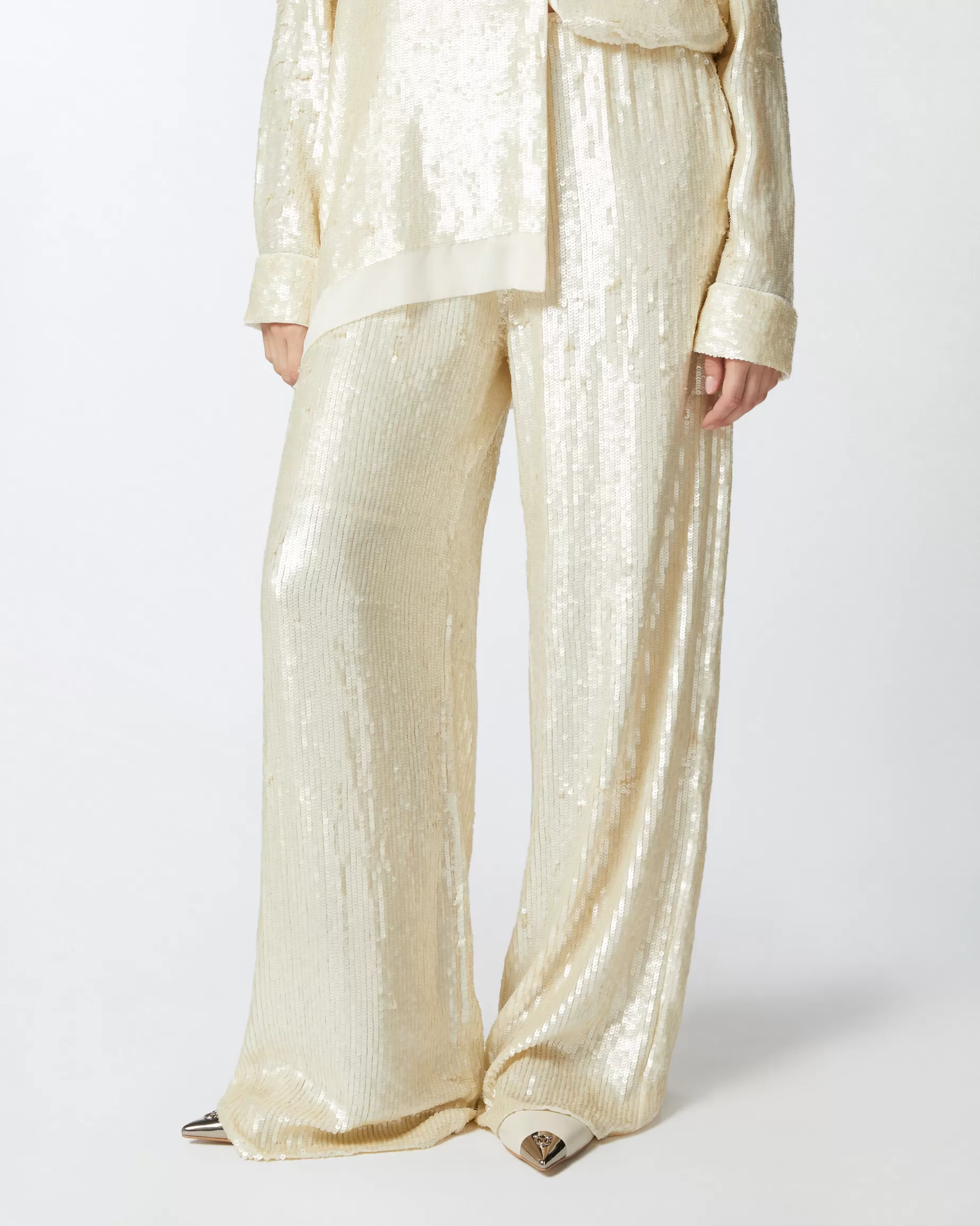 PINKO Eleganckie Spodnie | Garsonki I Garnitury | Palazzo pants with sequins BIAŁY-KRÓLEWNAŚNIEŻKA