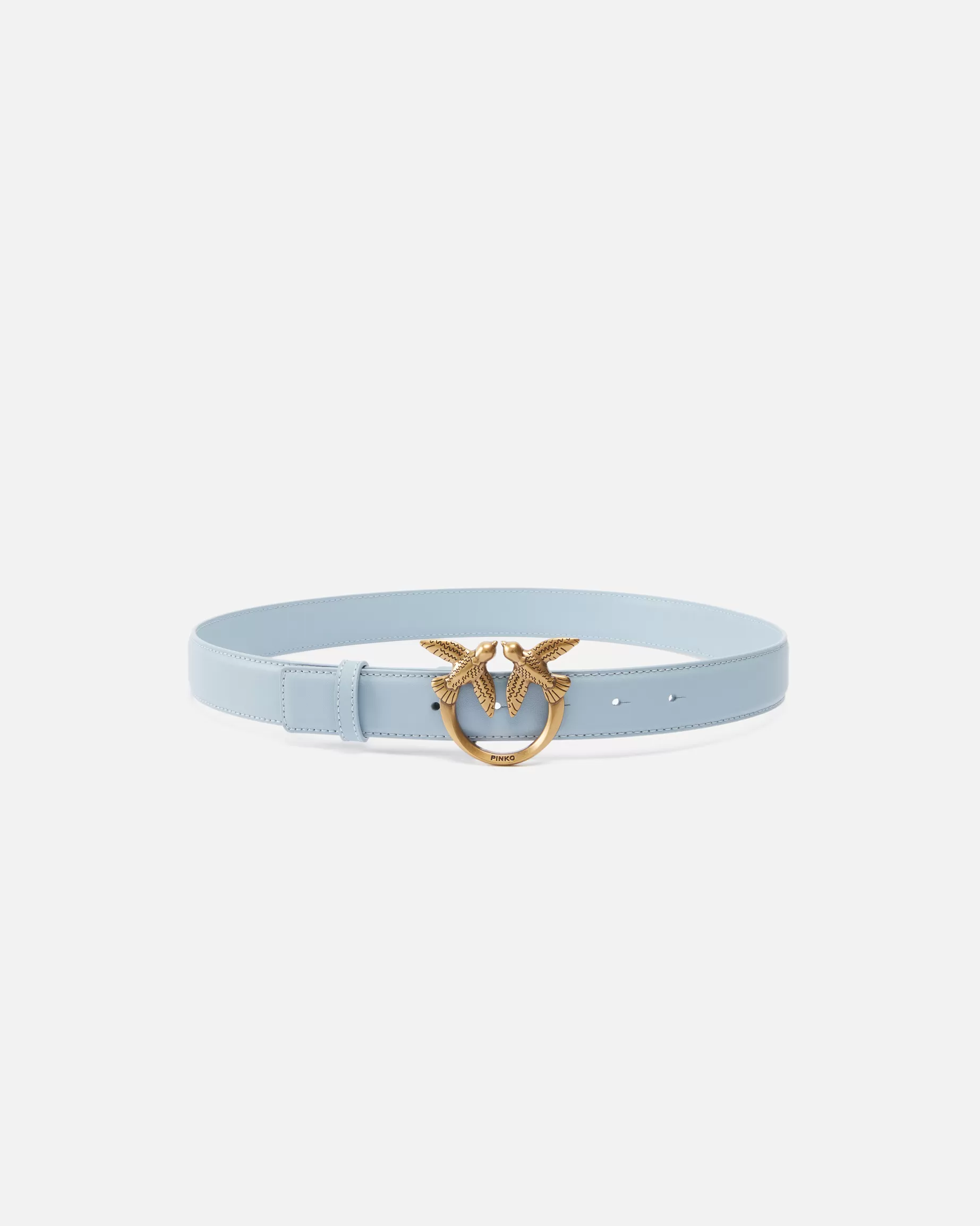 PINKO Paski | Pasek Love Birds ze skóry 3cm LIGHTBLUE-ANTIQUEGOLD