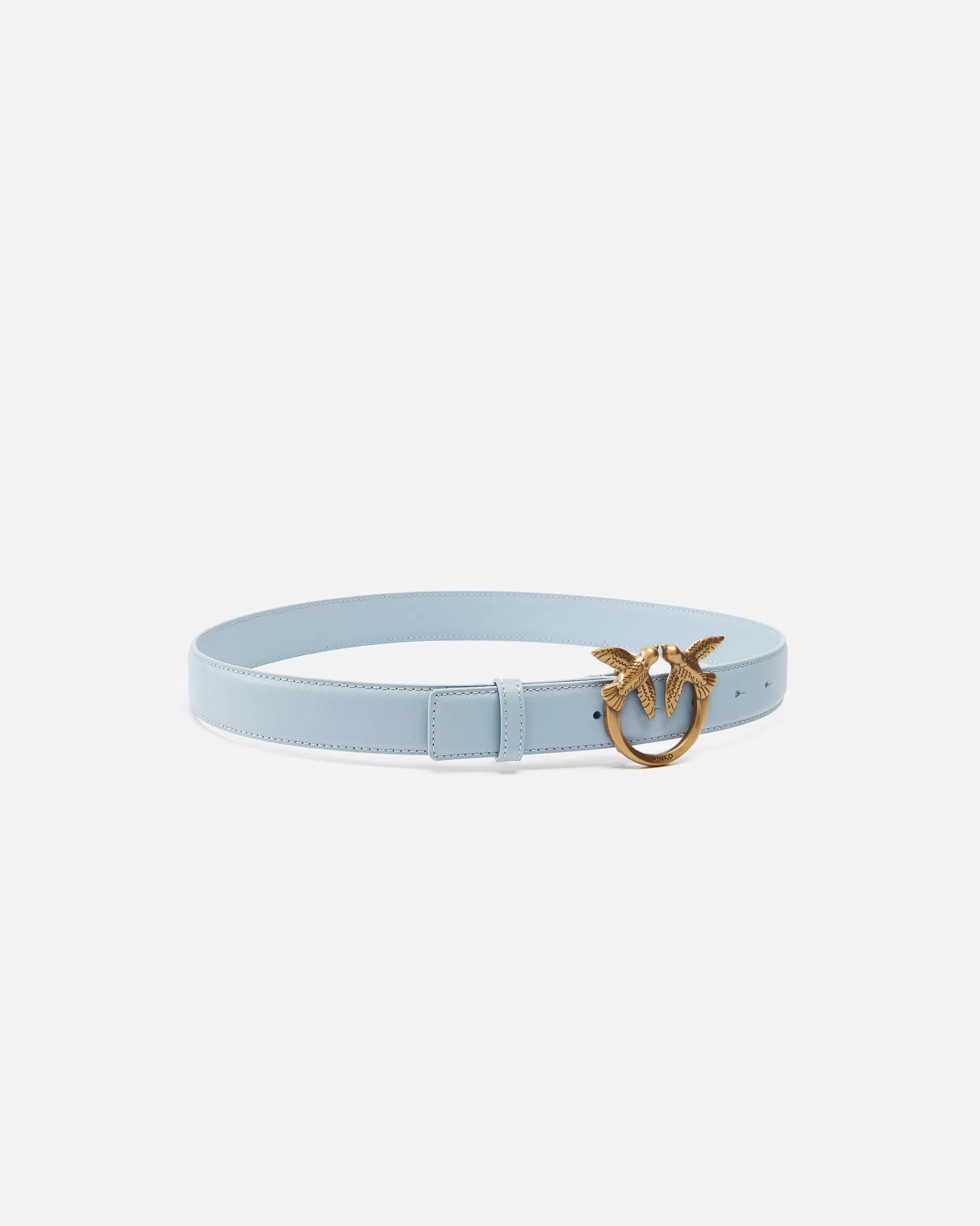 PINKO Paski | Pasek Love Birds ze skóry 3cm LIGHTBLUE-ANTIQUEGOLD