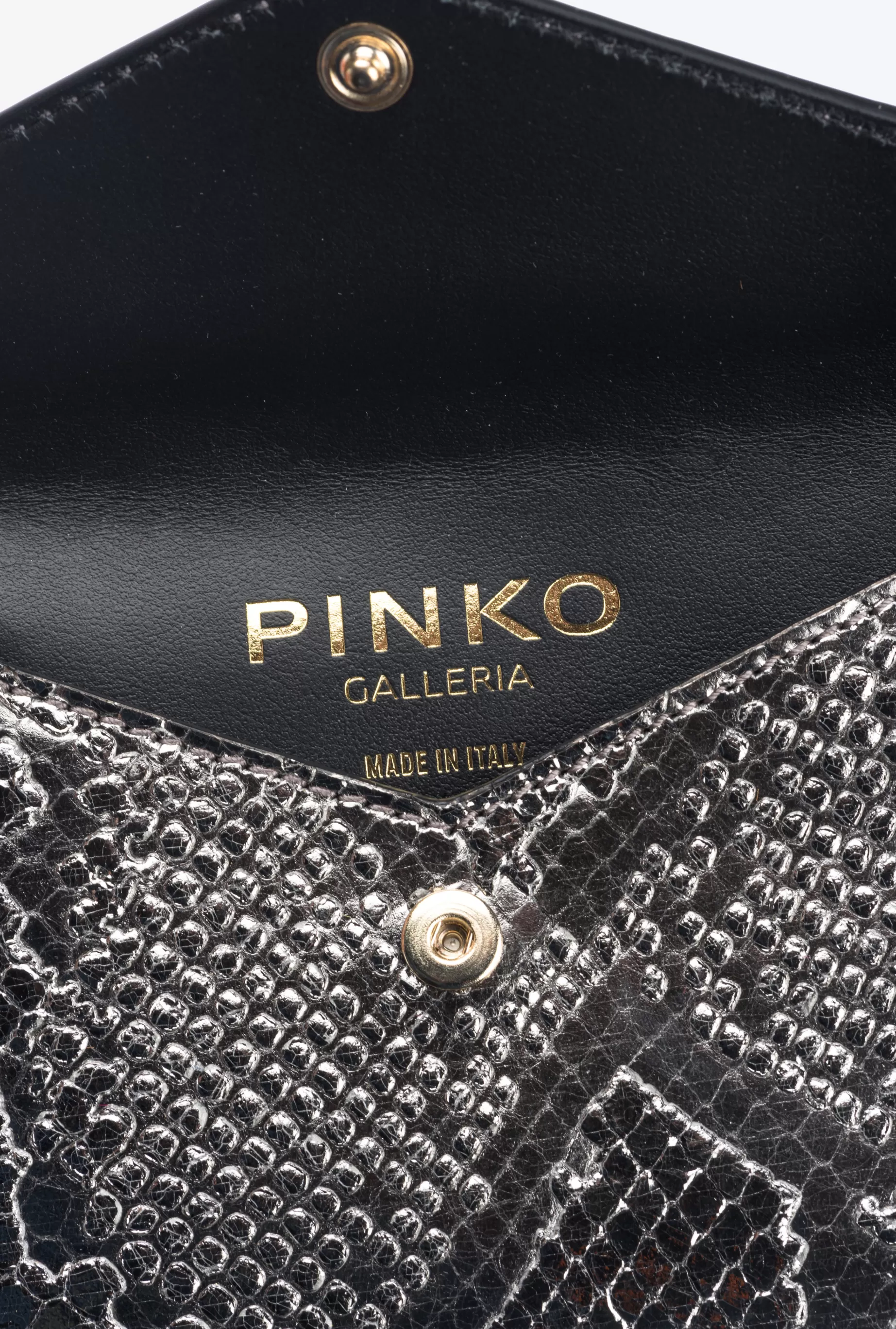 PINKO Limited Edition | Płaskie etui na karty z wężowym wzorem Galleria ANTRACYT-JASNEZŁOTO