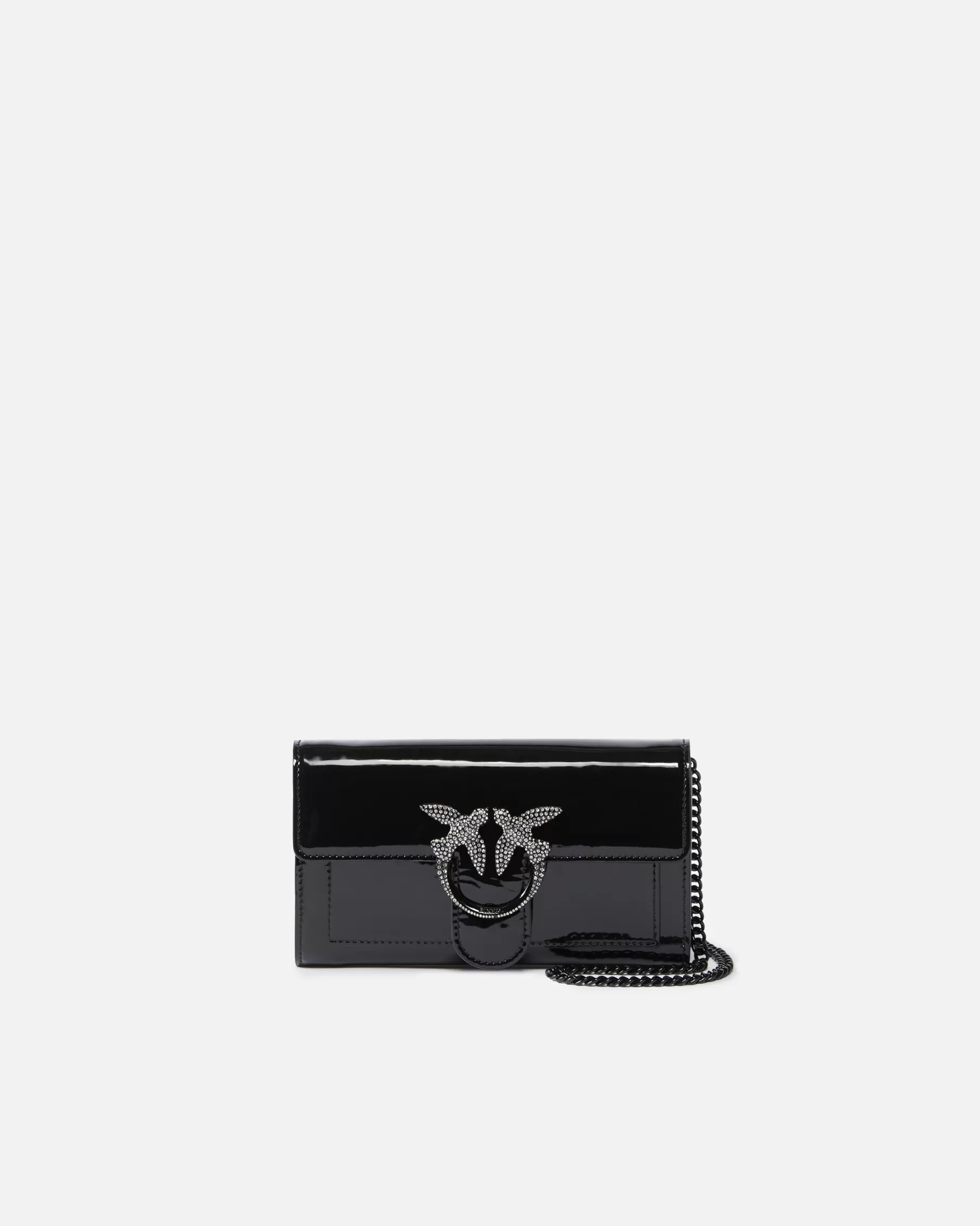 PINKO Nowości | Torebki Przewieszane Przez Ramię | Patent bird buckle wallet with shoulder strap LIMUZYNOWACZERŃBLOCKCOLOR