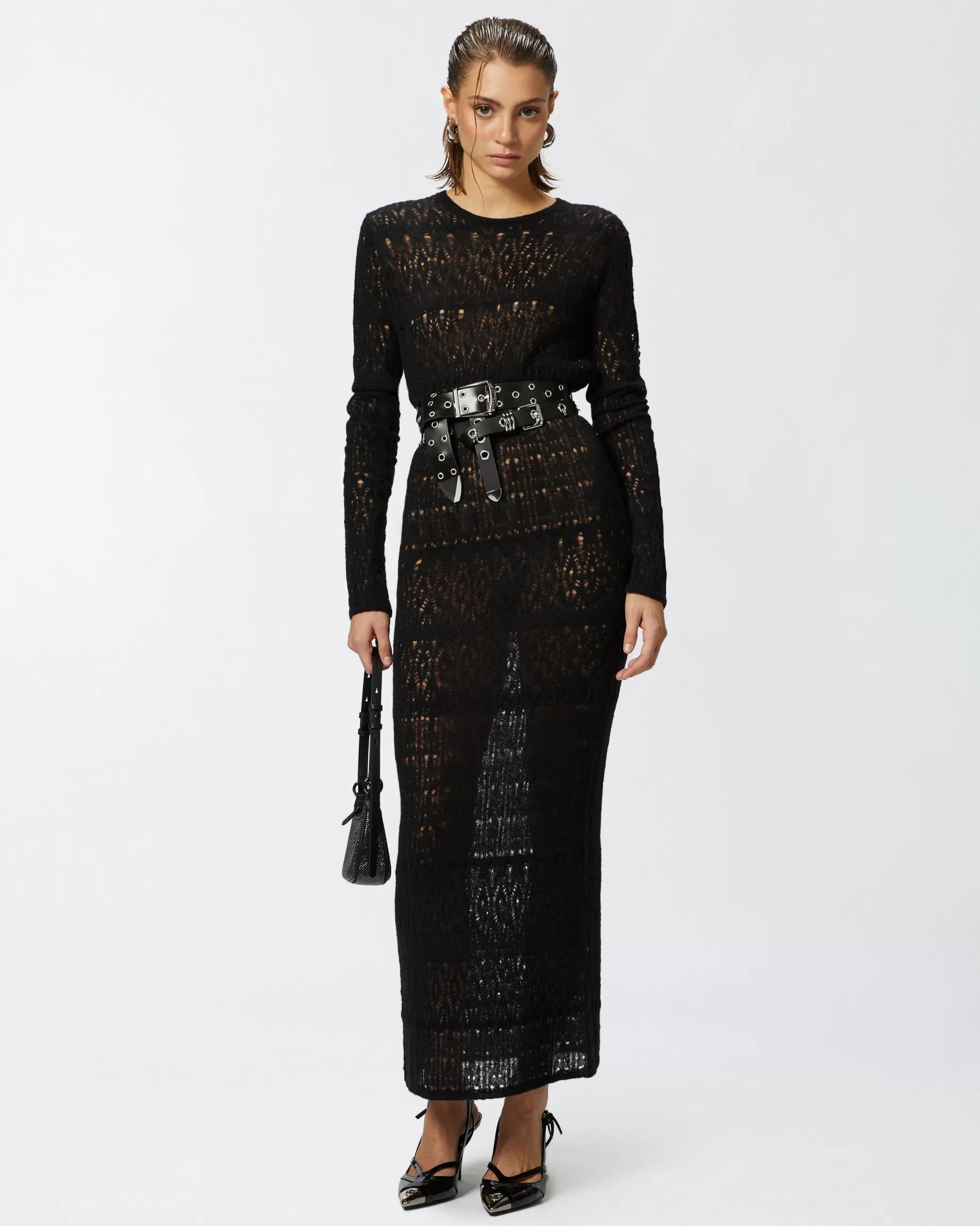 PINKO Długie Sukienki | Perforated knit long dress LIMUZYNOWACZERŃ