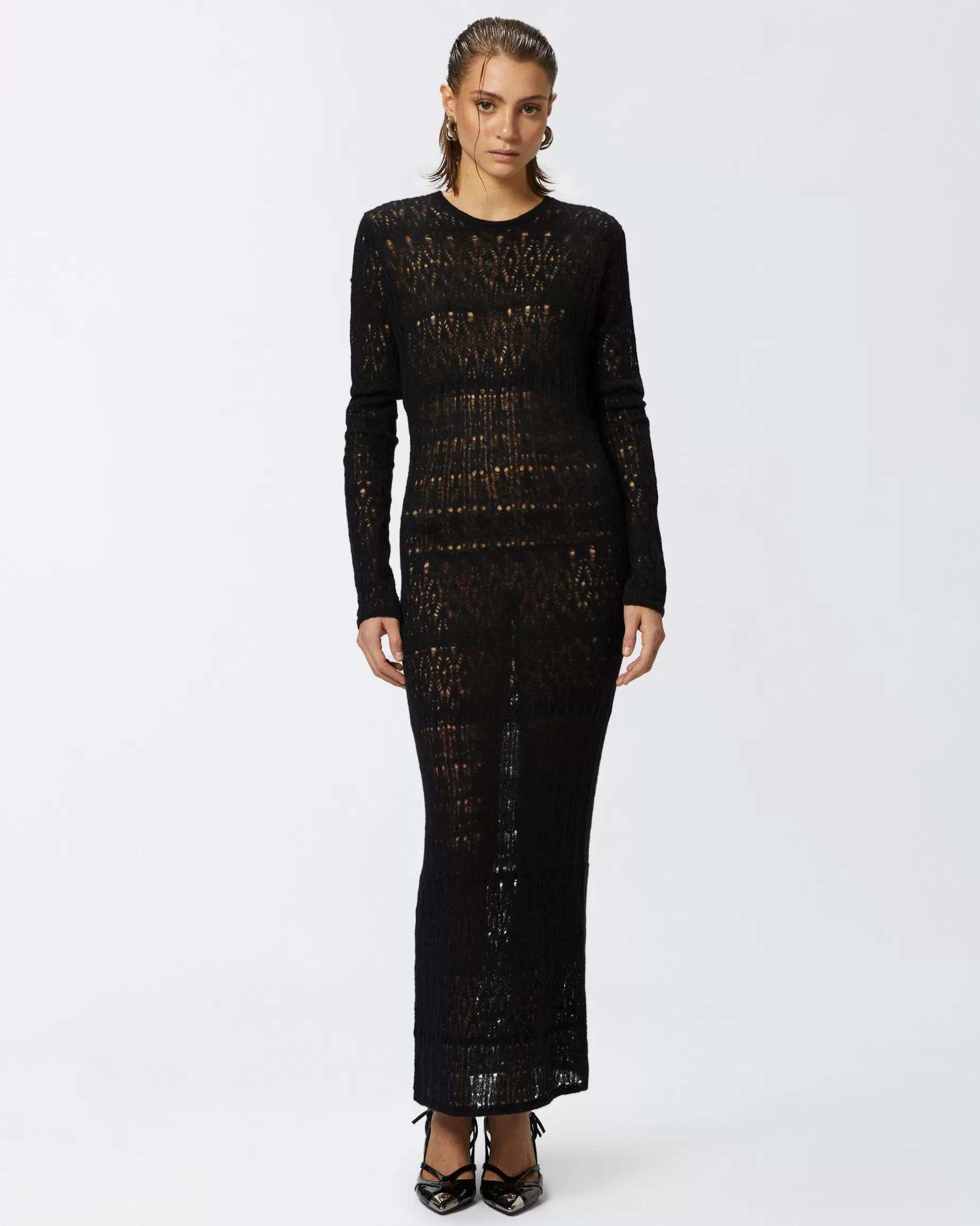 PINKO Długie Sukienki | Perforated knit long dress LIMUZYNOWACZERŃ