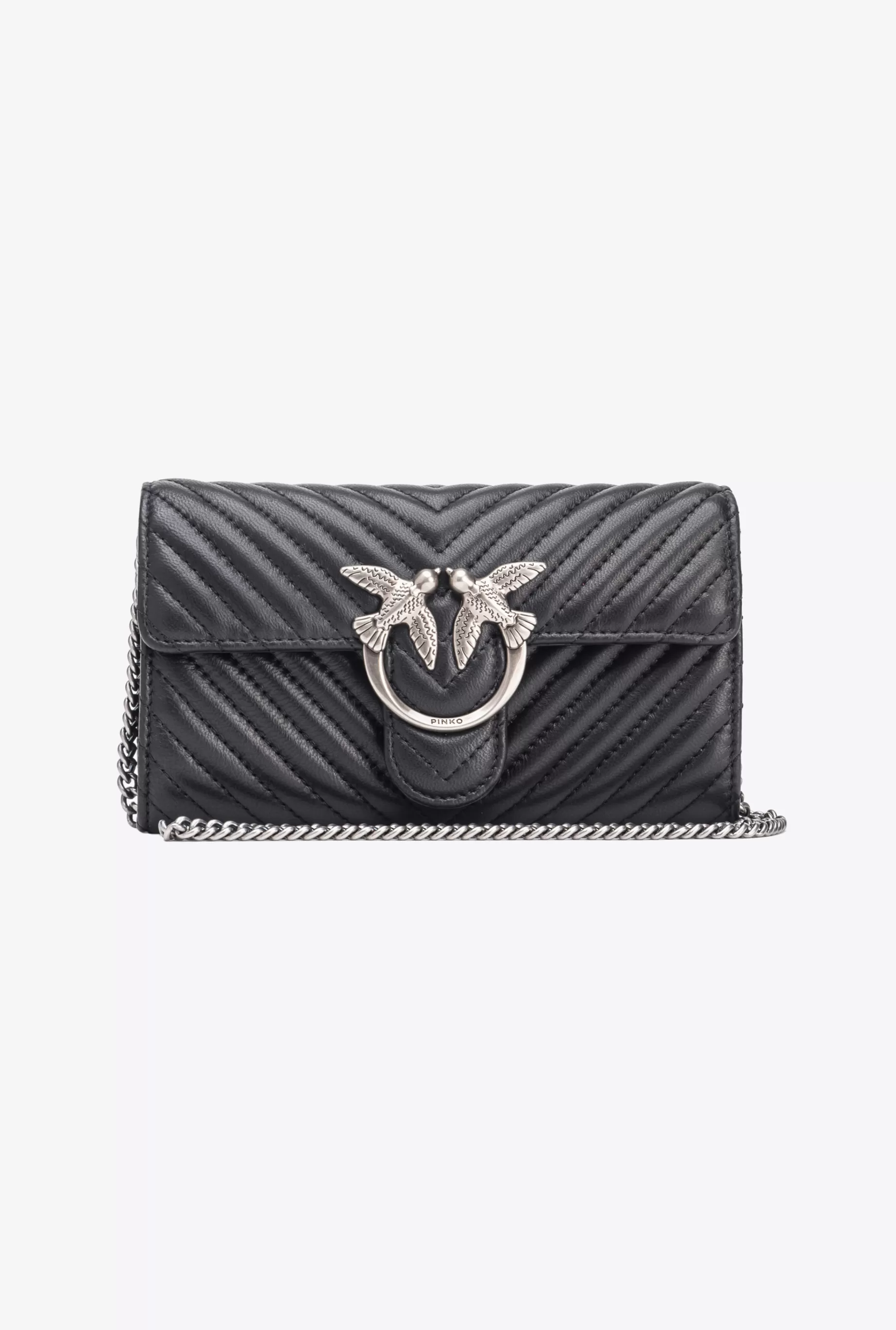 PINKO Portfele | Portfel Love Bag One Wallet Chevron CZARNY-OLDSILVER