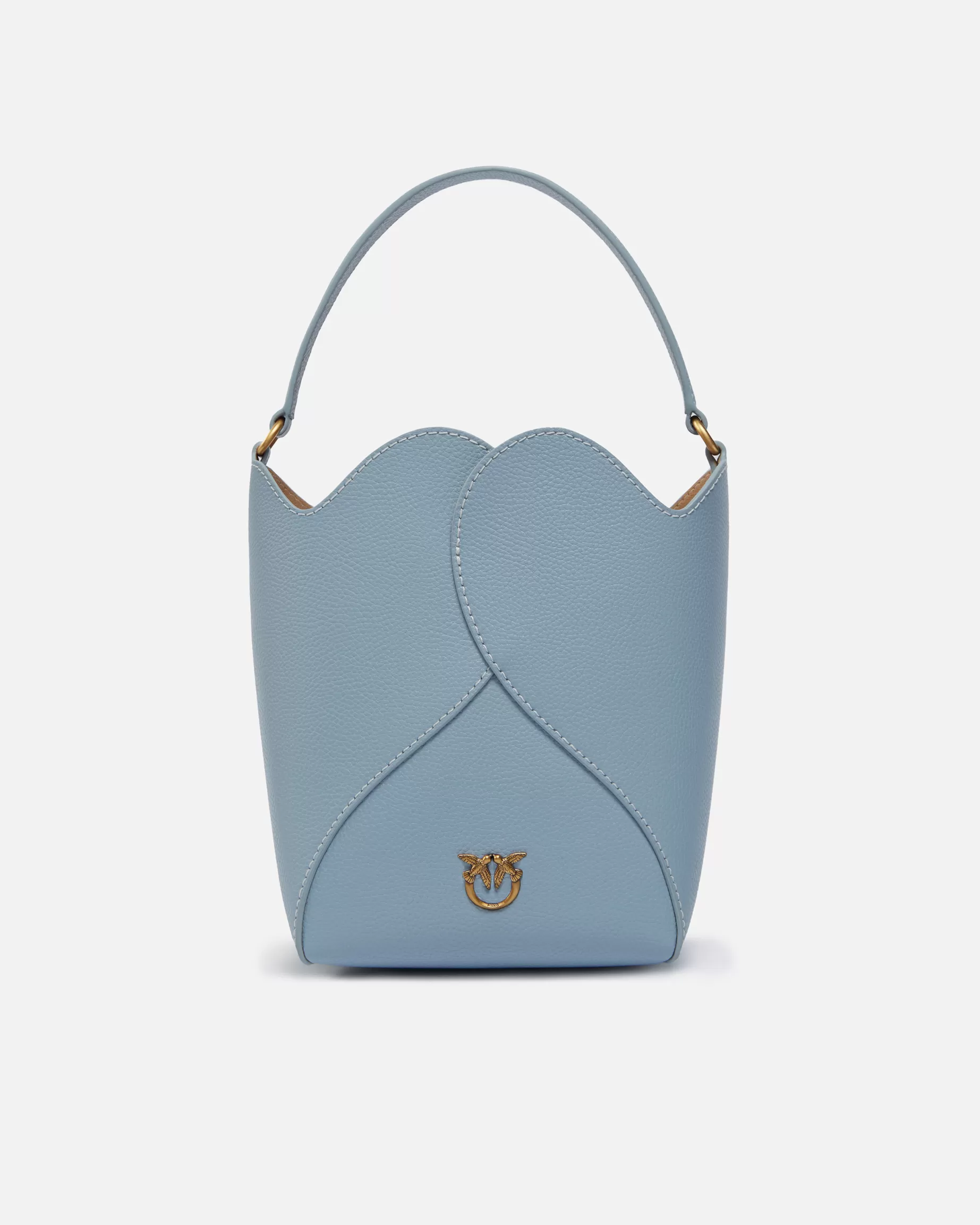 PINKO Torebki Przewieszane Przez Ramię | Mini Bags | Skórzana mini torebka worek Heart z paskiem LIGHTBLUE-ANTIQUEGOLD