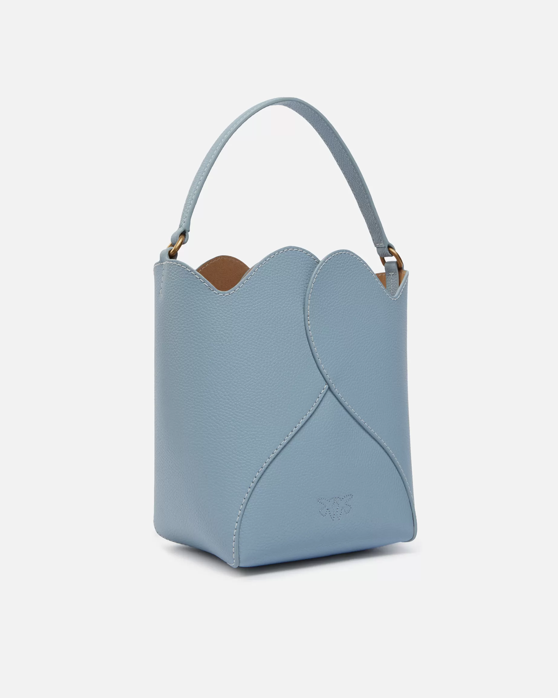 PINKO Torebki Przewieszane Przez Ramię | Mini Bags | Skórzana mini torebka worek Heart z paskiem LIGHTBLUE-ANTIQUEGOLD