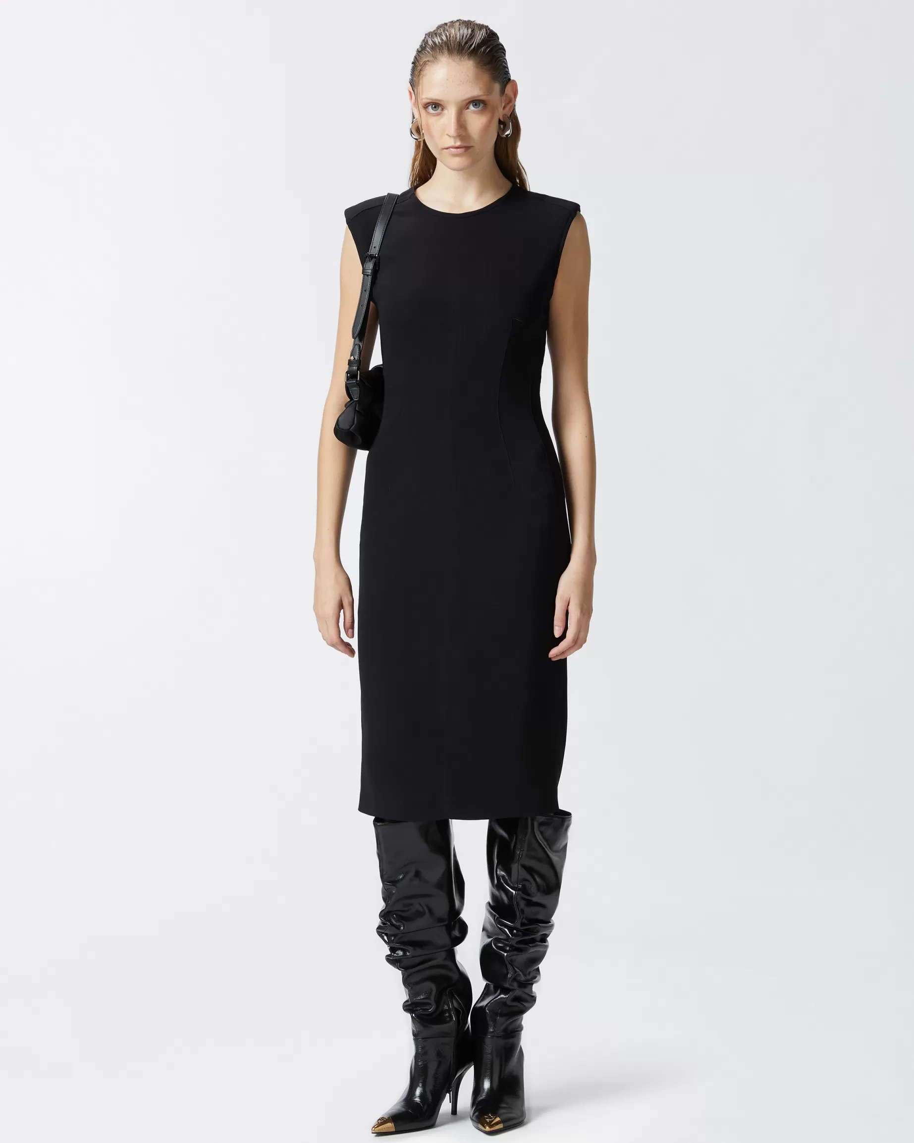 PINKO Sukienki Średniej Długości | Sleeveless longuette dress in technical cady LIMUZYNOWACZERŃ