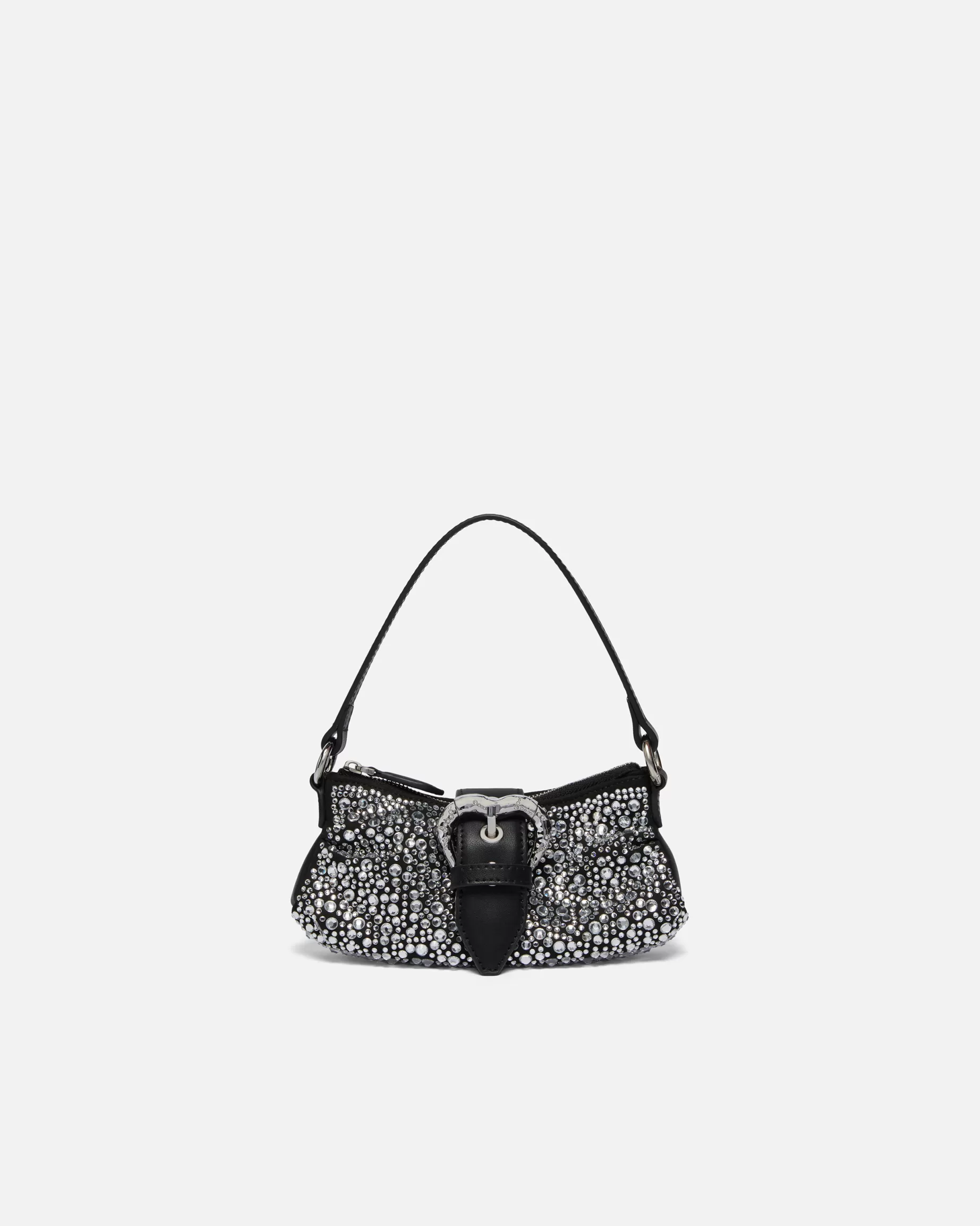 PINKO Nowości | Mini Bags | Soft Jolene handbag in leather with rhinestones LIMUZYNOWACZERŃ-BŁYSZCZĄCYNIKIEL