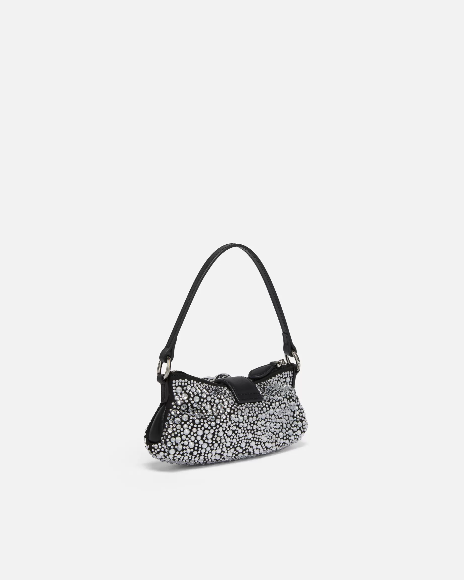 PINKO Nowości | Mini Bags | Soft Jolene handbag in leather with rhinestones LIMUZYNOWACZERŃ-BŁYSZCZĄCYNIKIEL