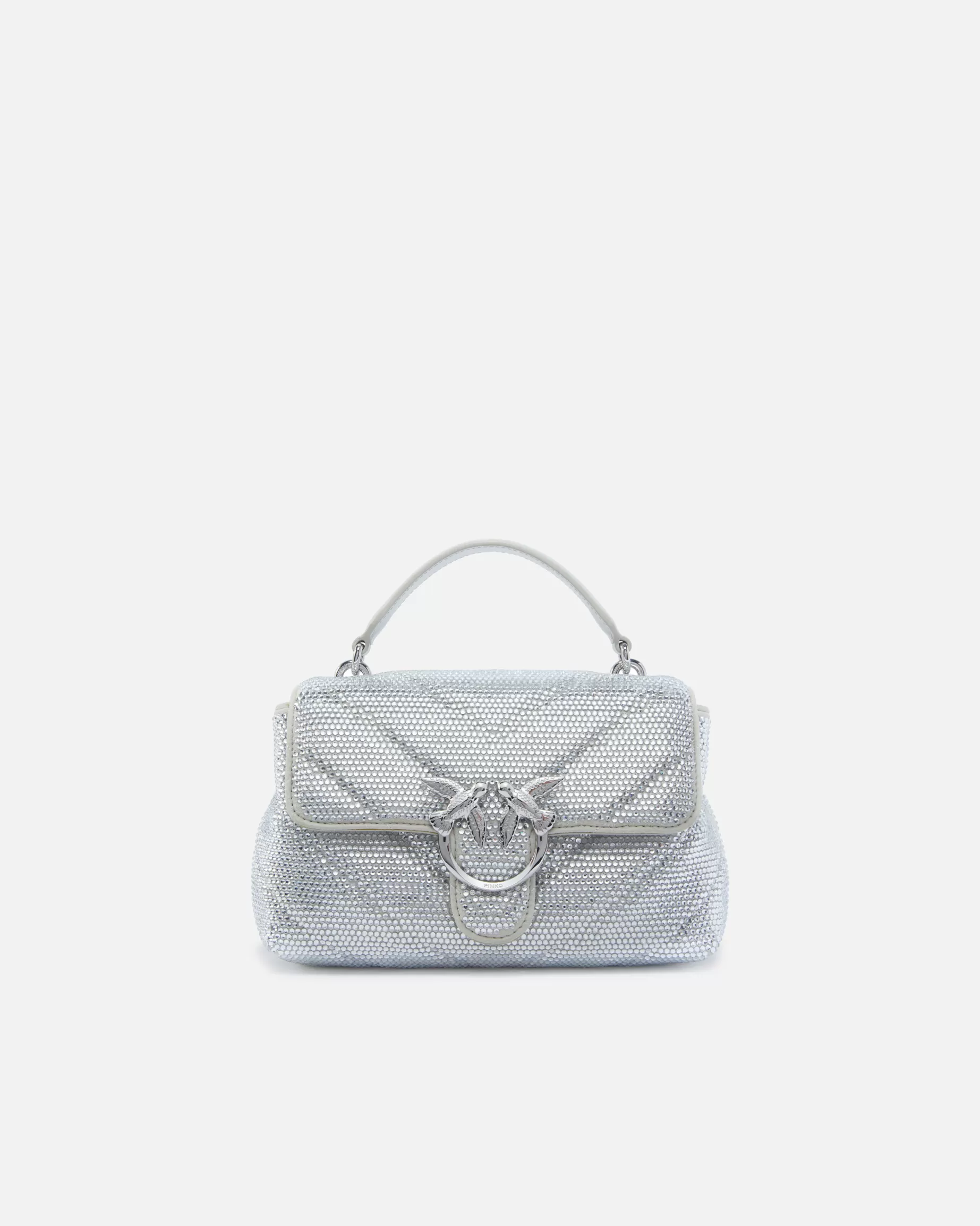 PINKO Nowości | Torebki Przewieszane Przez Ramię | Soft Mini Love Bag Puff crossbody quilted with rhinestones SREBRNY-LŚNIĄCYNIKIEL