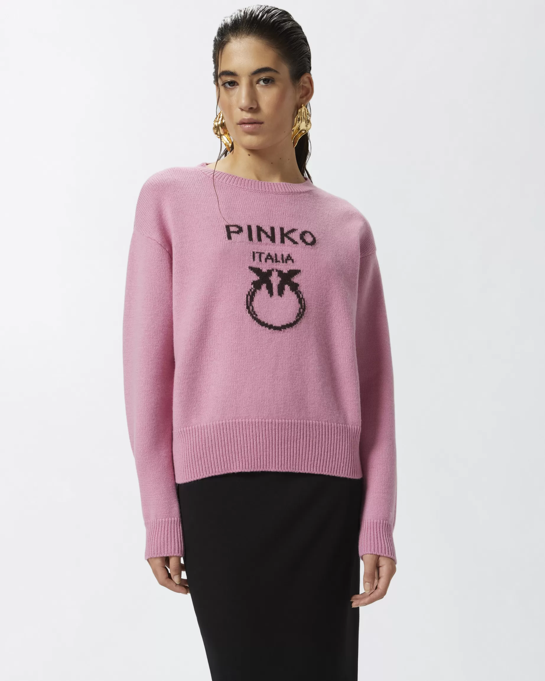 PINKO Swetry | Sweter Love Birds RÓŻ/BRĄZOWY