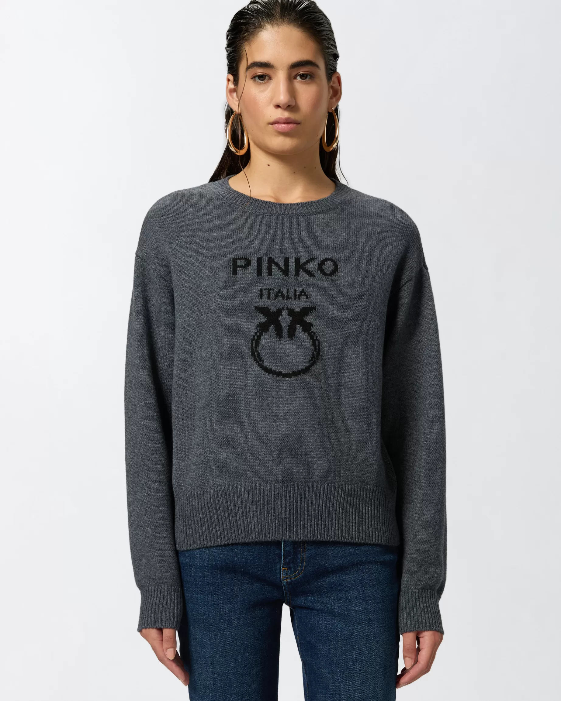 PINKO Swetry | Sweter Love Birds SZARY/CZARNY