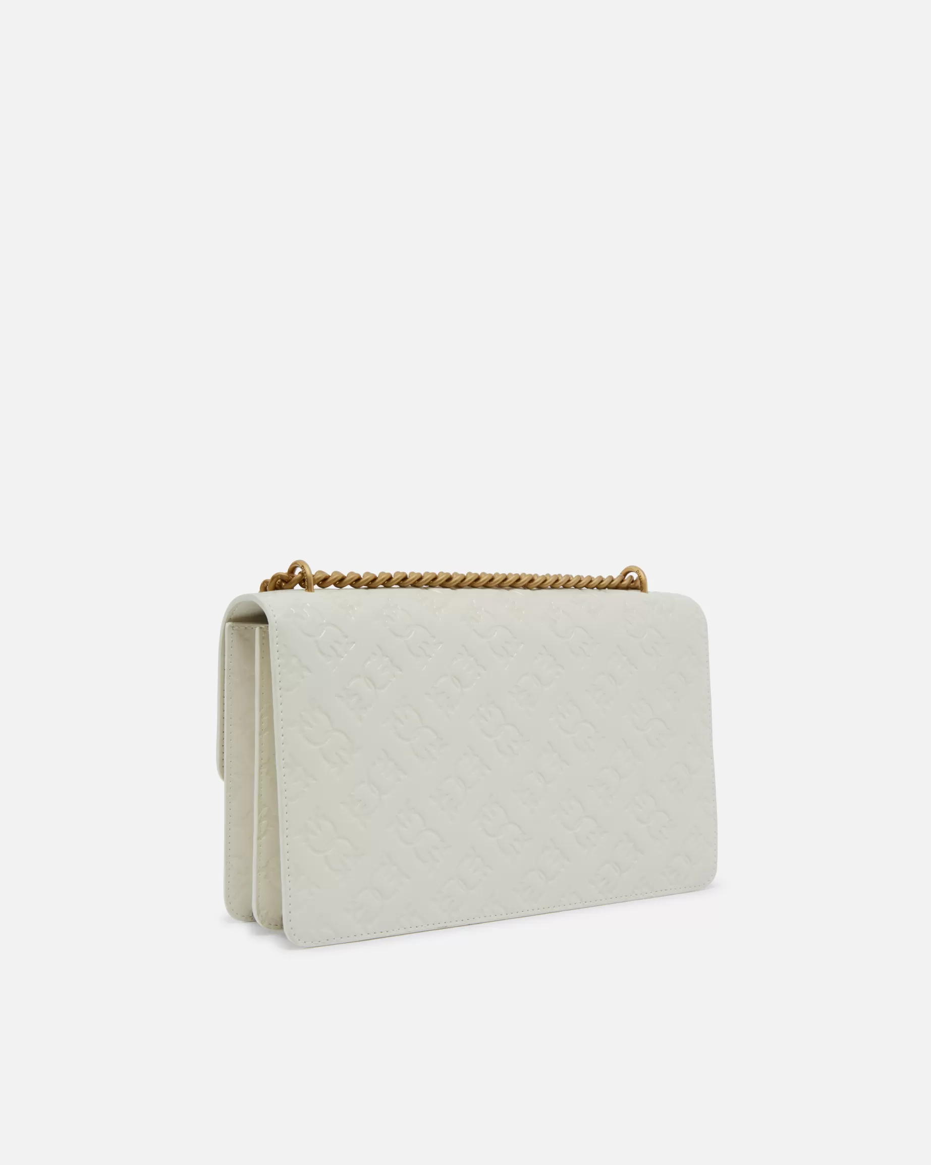 PINKO Nowości | Torebki Przewieszane Przez Ramię | Torebka Love Bag na pasku ze skóry z logo BIAŁY+BIAŁY-ANTIQUEGOLD
