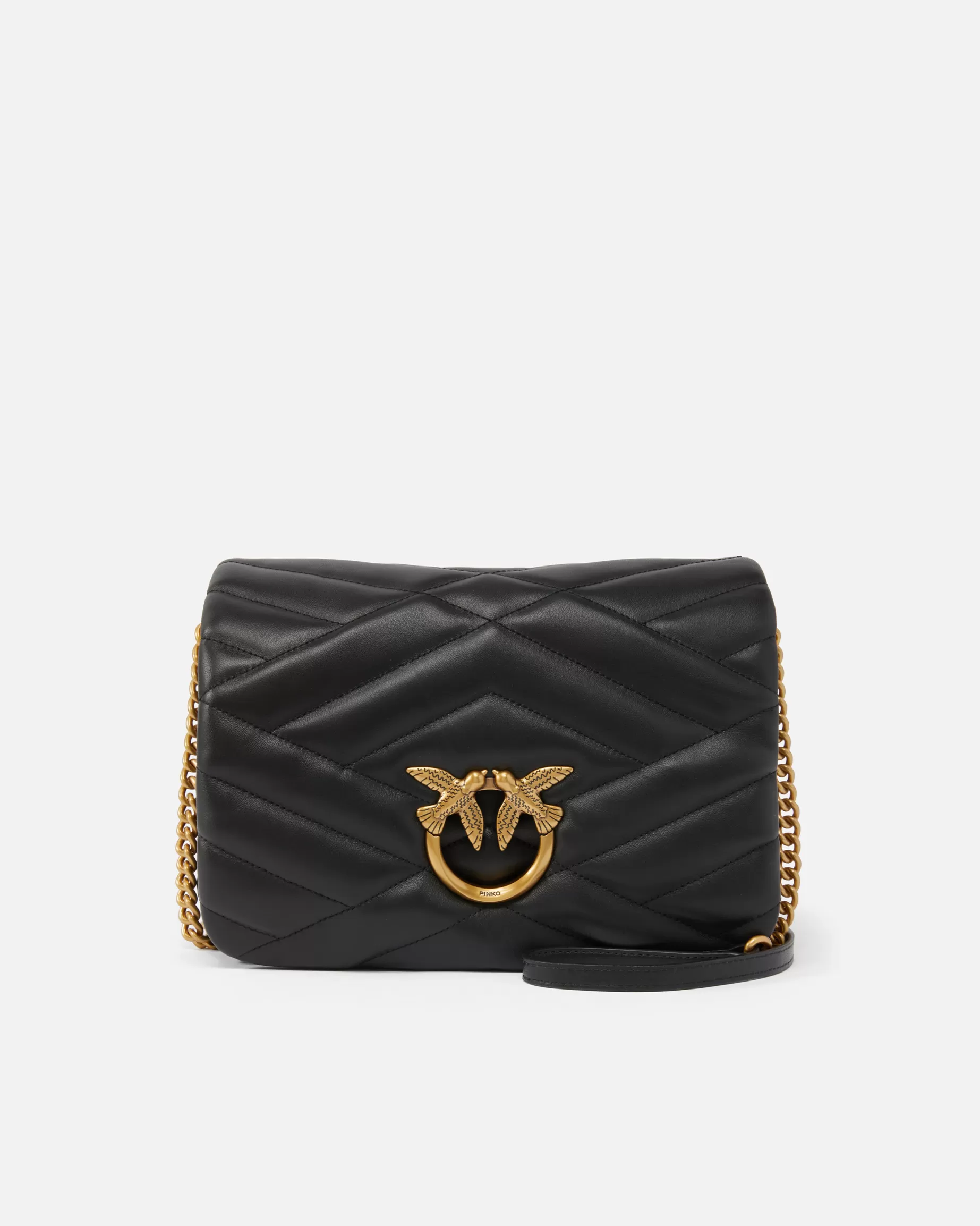 PINKO Torebki Przewieszane Przez Ramię | Love Bag Puff | Torebka na pasku Love Bag Puff z pikowanej nappy CZARNY-ANTIQUEGOLD
