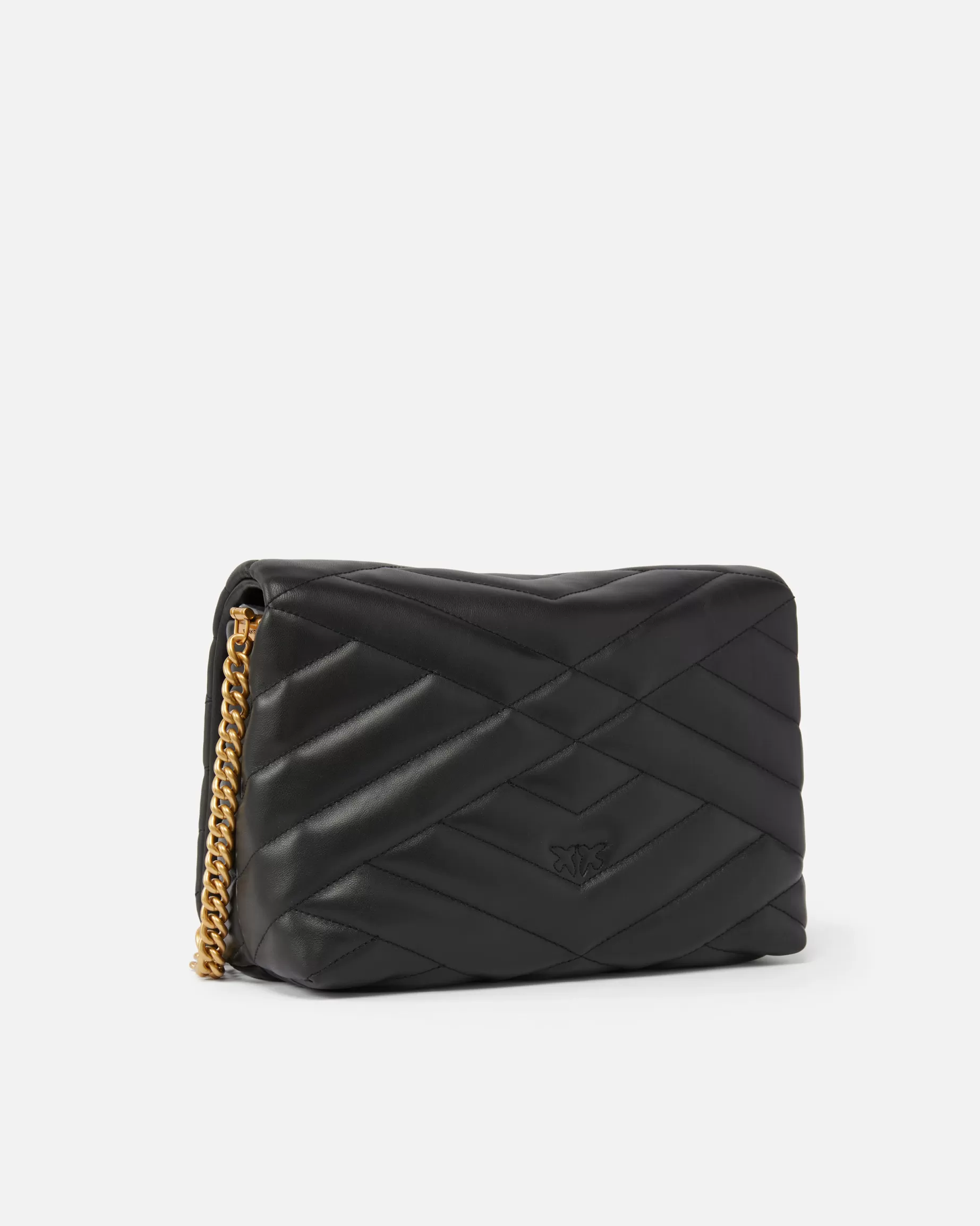 PINKO Torebki Przewieszane Przez Ramię | Love Bag Puff | Torebka na pasku Love Bag Puff z pikowanej nappy CZARNY-ANTIQUEGOLD