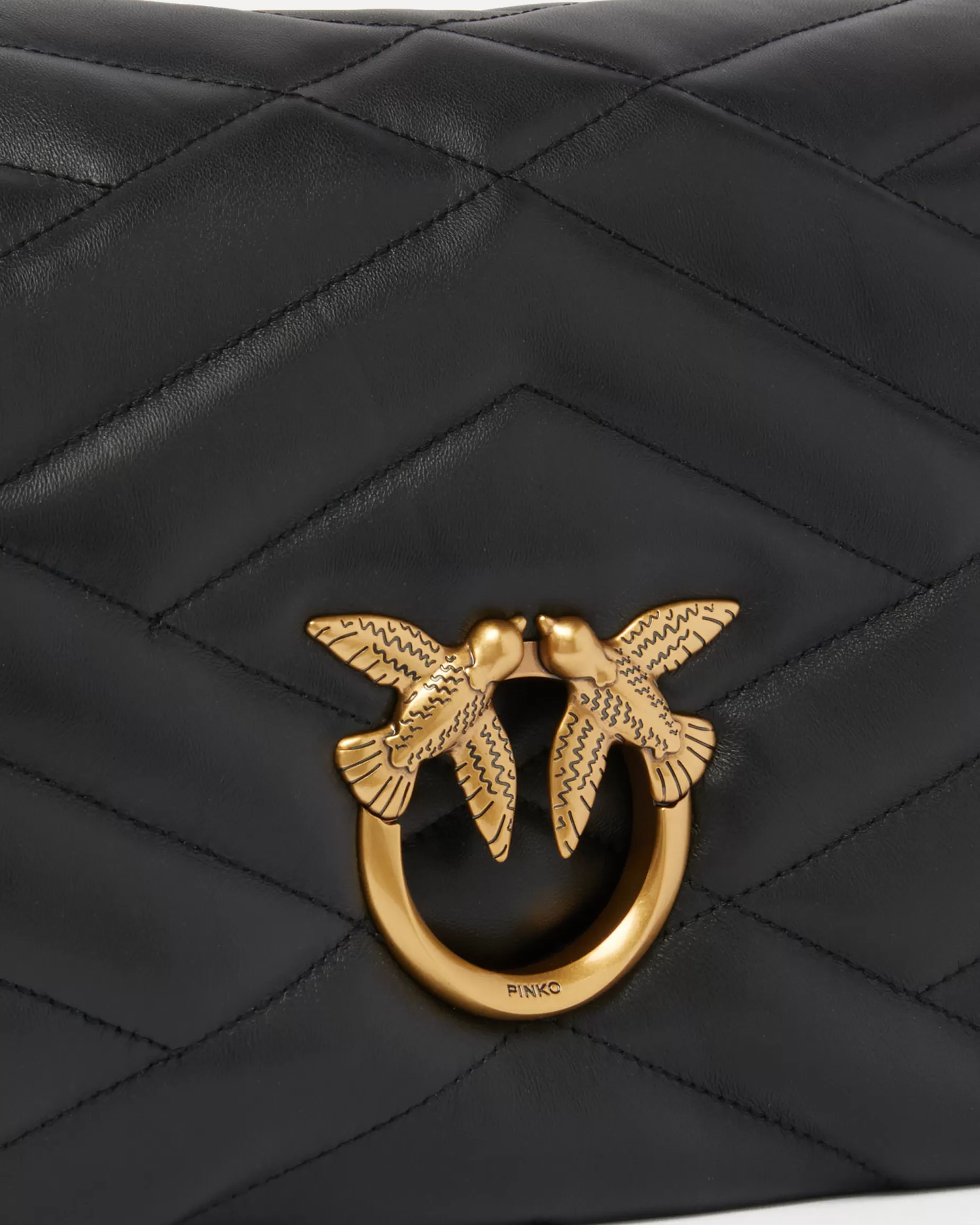 PINKO Torebki Przewieszane Przez Ramię | Love Bag Puff | Torebka na pasku Love Bag Puff z pikowanej nappy CZARNY-ANTIQUEGOLD