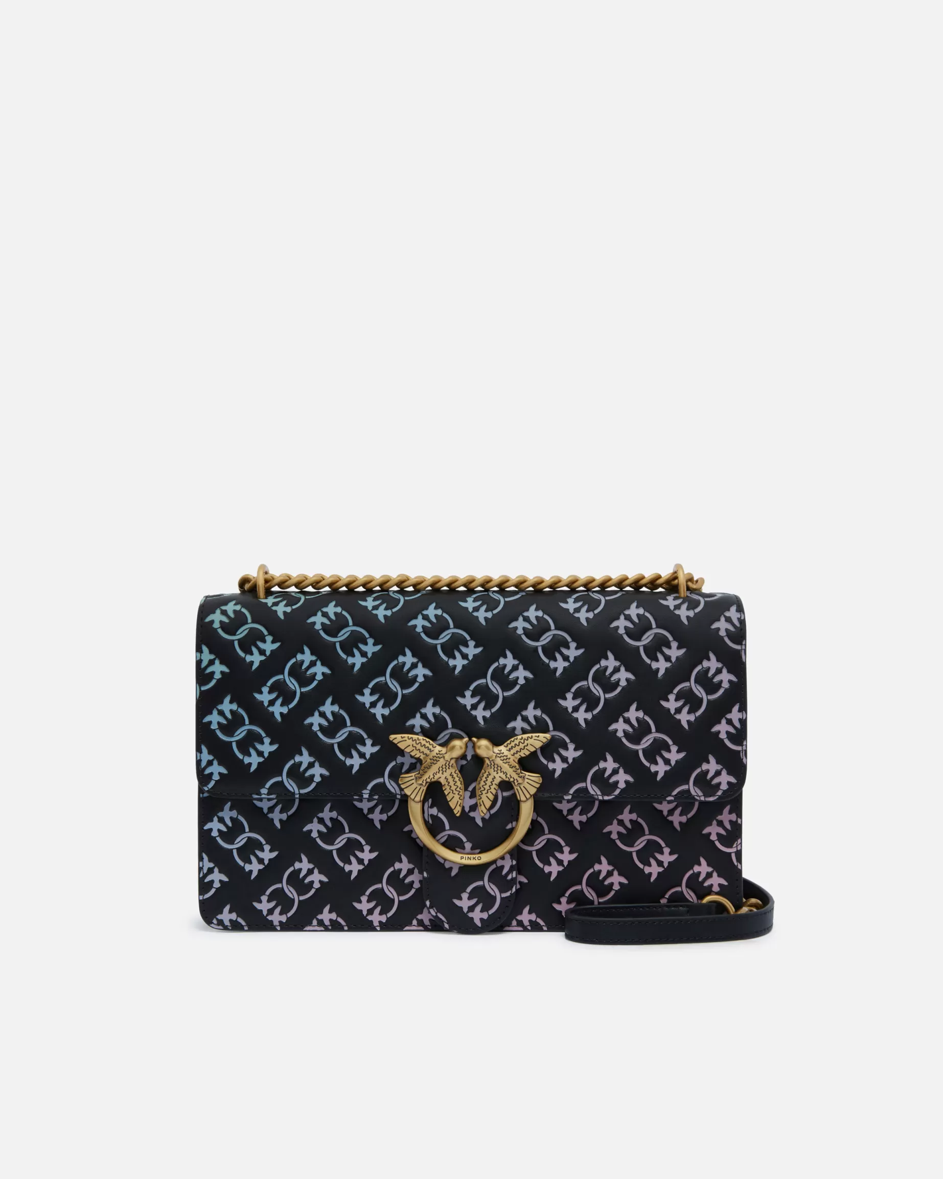 PINKO Torebki Przewieszane Przez Ramię | Torebki Na Ramię | Torebka na pasku z kolorowym wytłaczanym logo Love Bag CZARNY/WIELOKOLOROWY-STAREZŁOTO