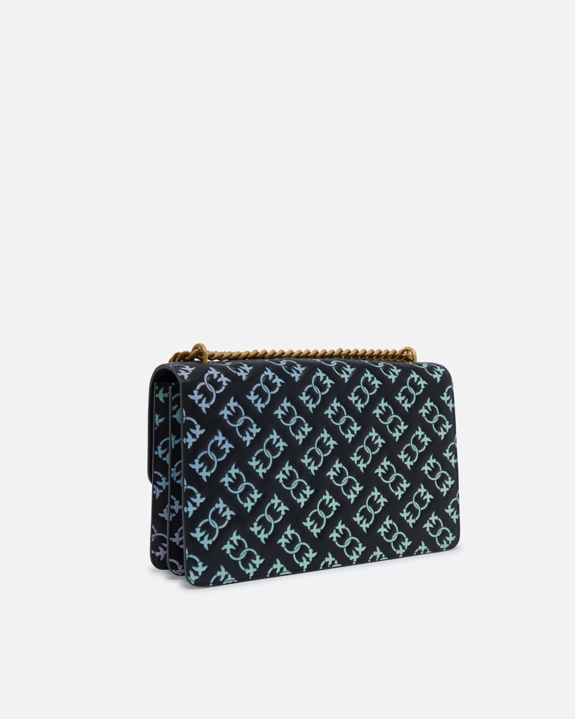 PINKO Torebki Przewieszane Przez Ramię | Torebki Na Ramię | Torebka na pasku z kolorowym wytłaczanym logo Love Bag CZARNY/WIELOKOLOROWY-STAREZŁOTO