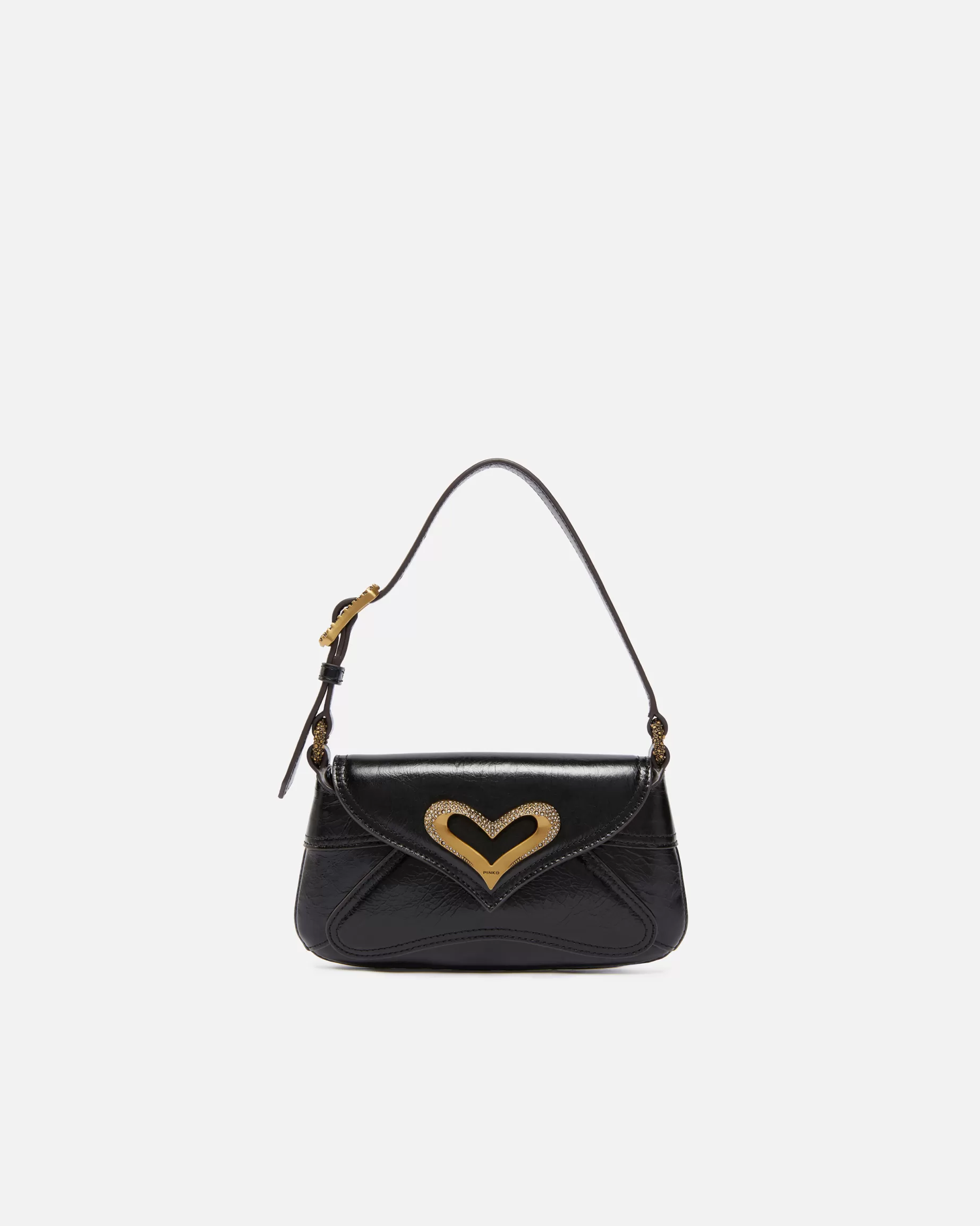 PINKO Torebki Na Ramię | Mini Bags | Torebka na ramię baby 520 Bag ze skóry vintage CZARNY-ANTIQUEGOLD