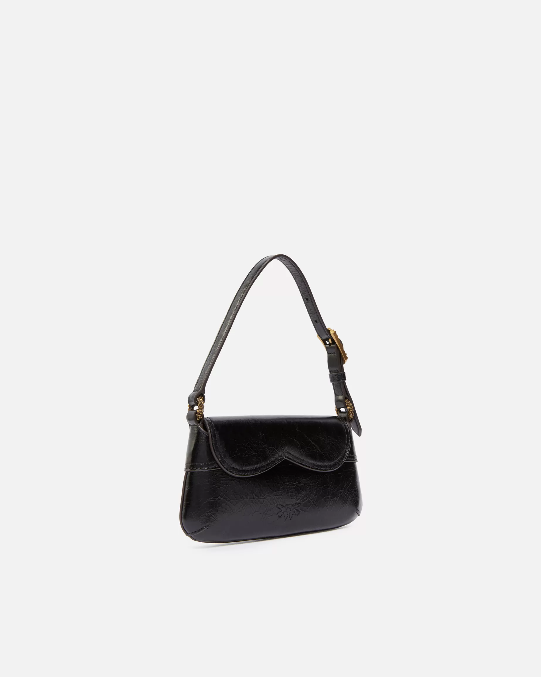 PINKO Torebki Na Ramię | Mini Bags | Torebka na ramię baby 520 Bag ze skóry vintage CZARNY-ANTIQUEGOLD