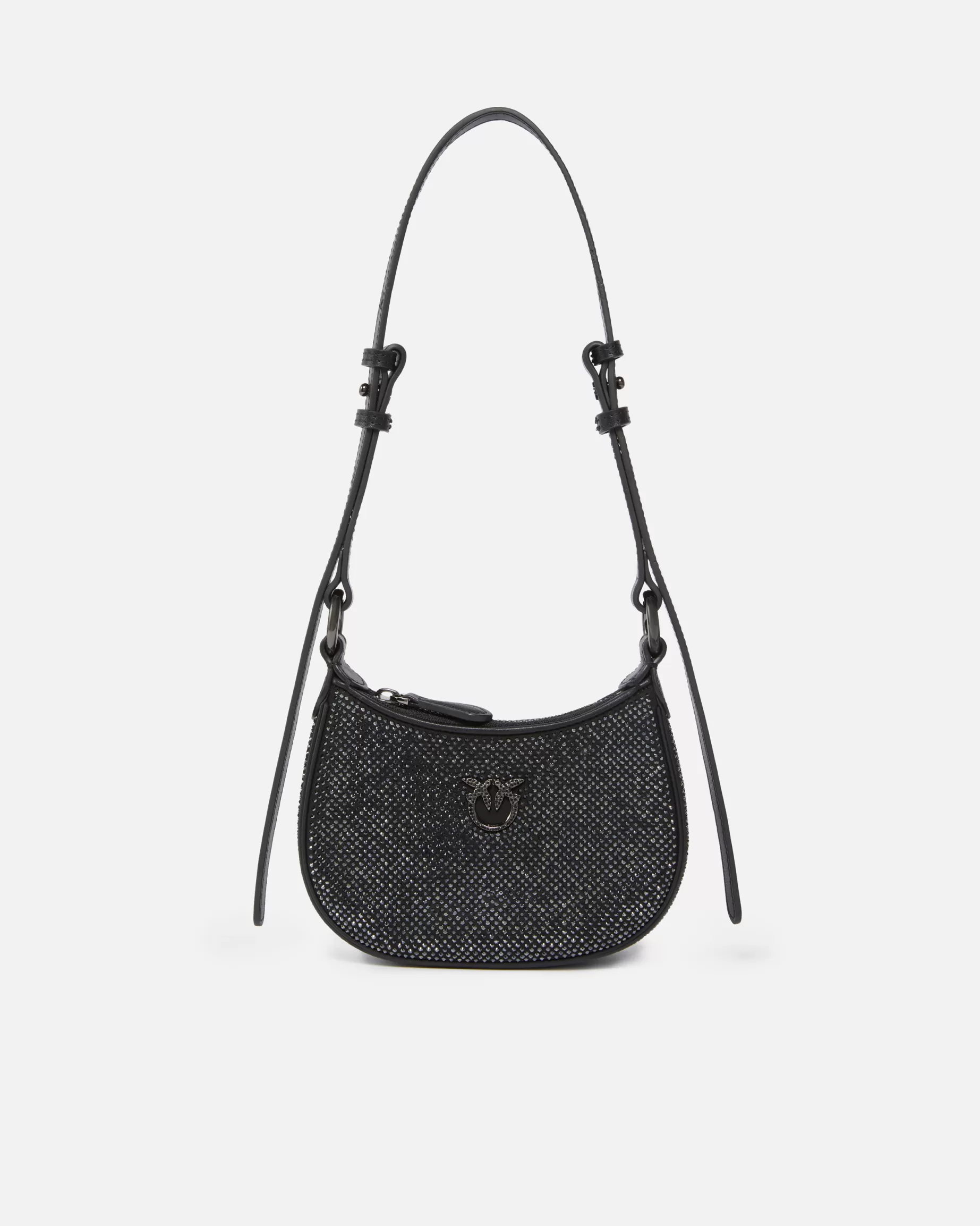 PINKO Torebki Na Ramię | Mini Bags | Torebka na ramię Baby Half Moon Bag z kryształkami LIMUZYNOWACZERŃ-CIEMNASTAL
