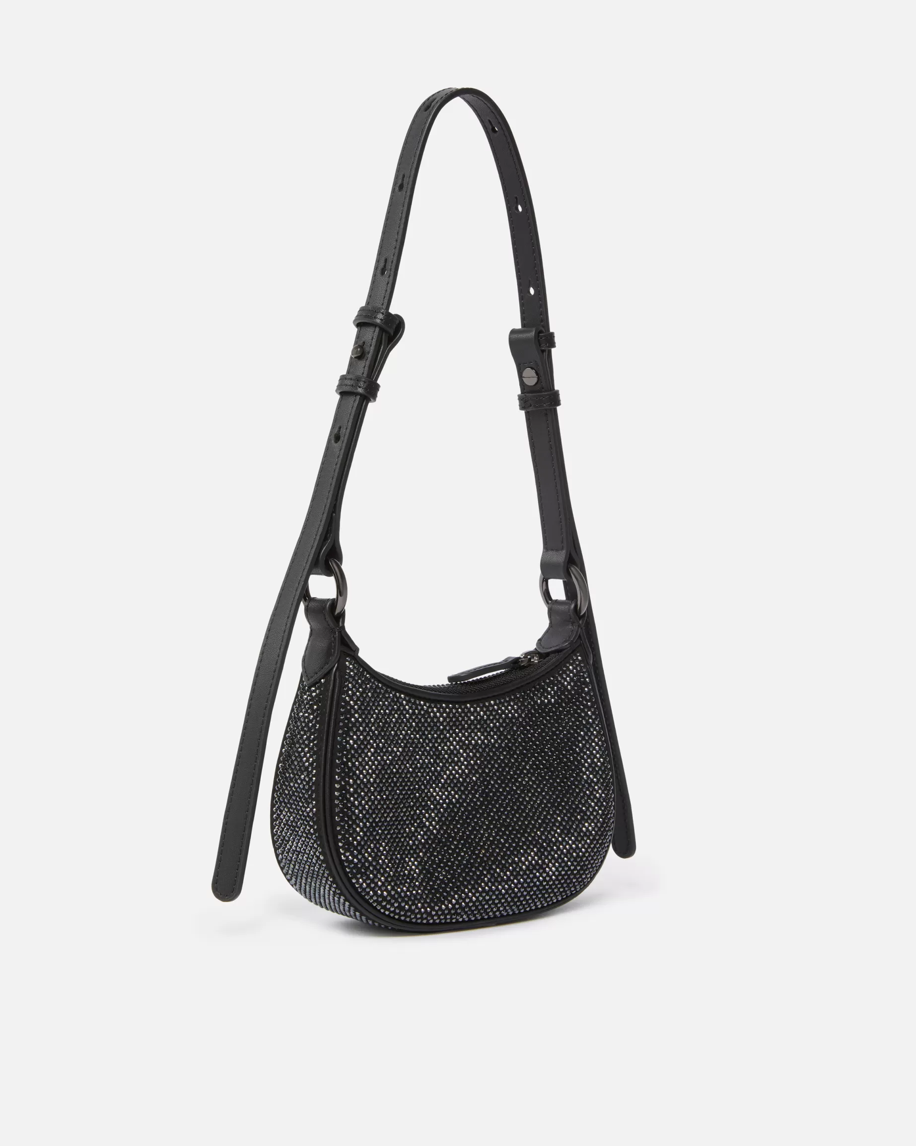 PINKO Torebki Na Ramię | Mini Bags | Torebka na ramię Baby Half Moon Bag z kryształkami LIMUZYNOWACZERŃ-CIEMNASTAL