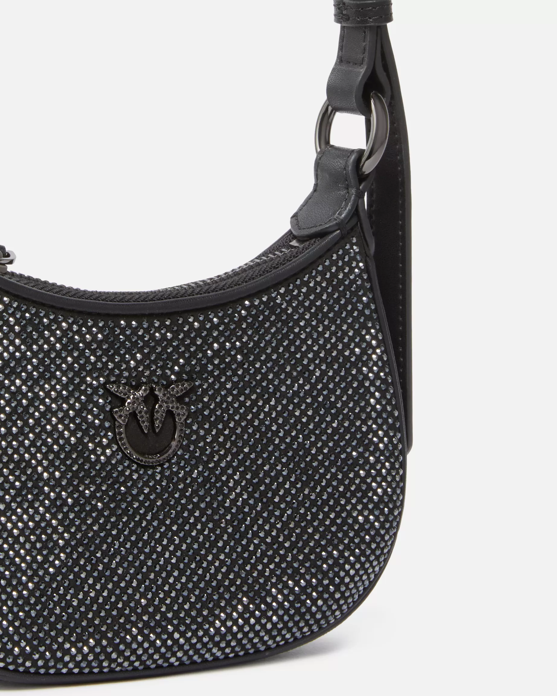 PINKO Torebki Na Ramię | Mini Bags | Torebka na ramię Baby Half Moon Bag z kryształkami LIMUZYNOWACZERŃ-CIEMNASTAL