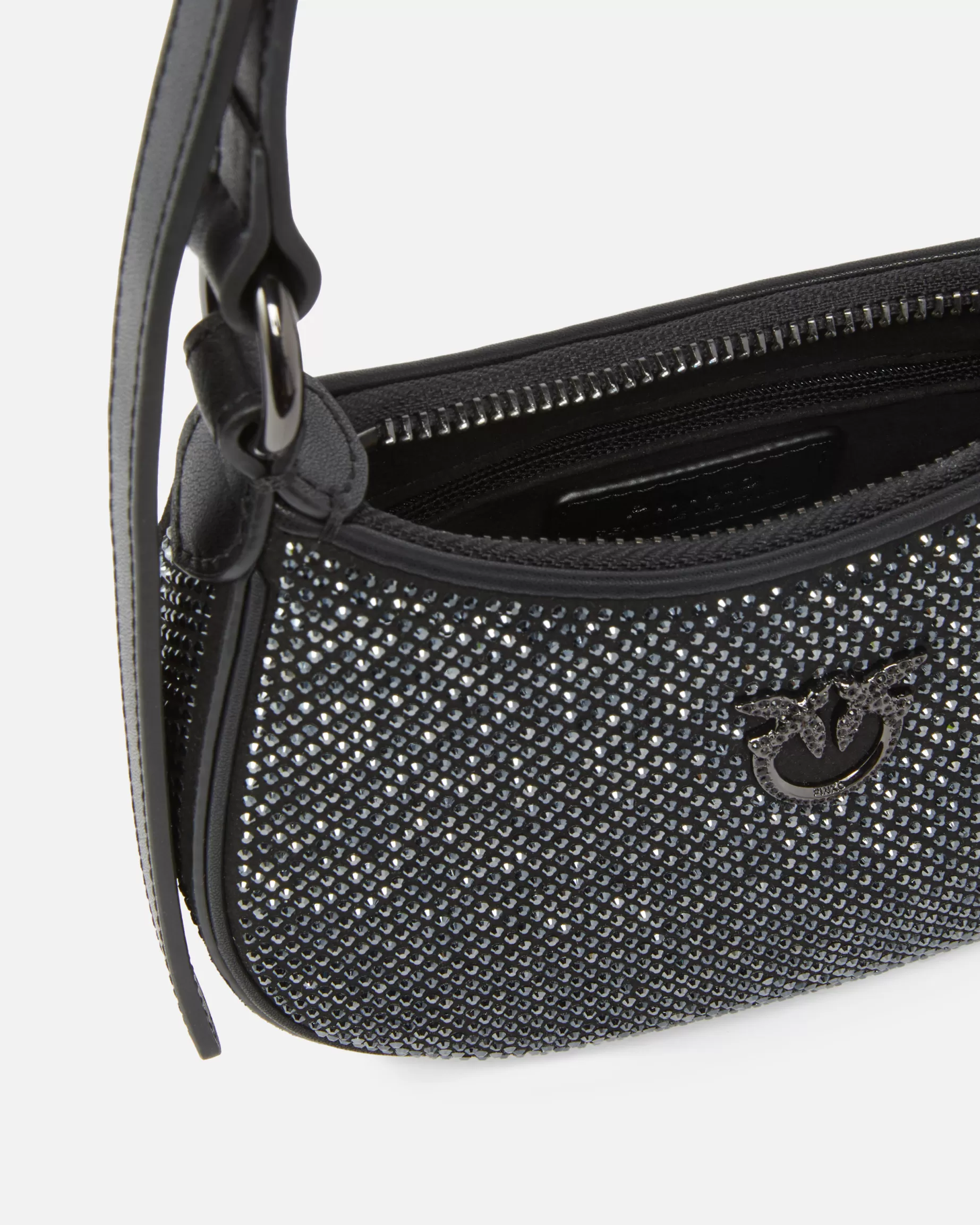 PINKO Torebki Na Ramię | Mini Bags | Torebka na ramię Baby Half Moon Bag z kryształkami LIMUZYNOWACZERŃ-CIEMNASTAL