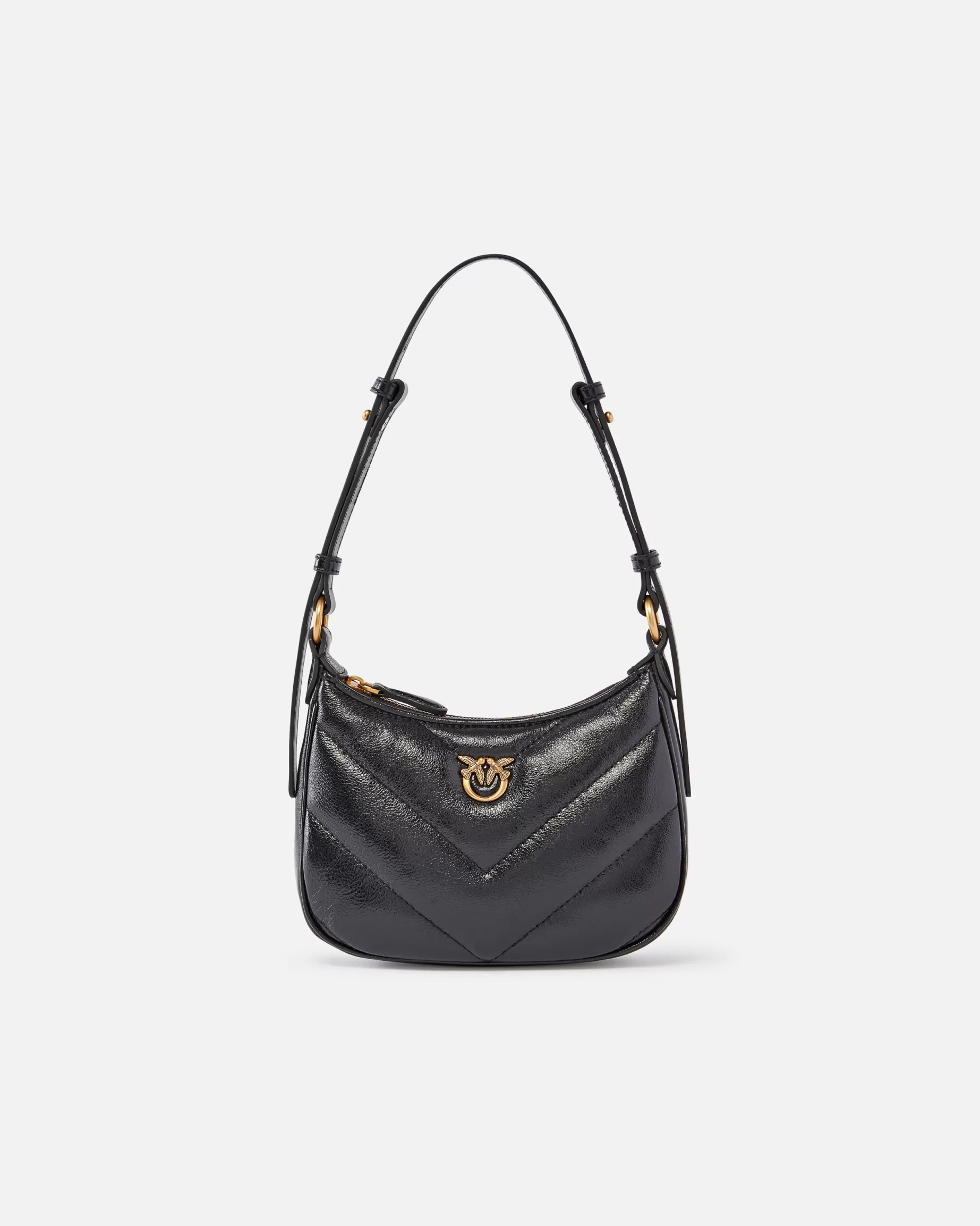 PINKO Torebki Na Ramię | Mini Bags | Torebka na ramię Baby w kształcie półksiężyca z laminowanej skóry CZARNY-ANTIQUEGOLD