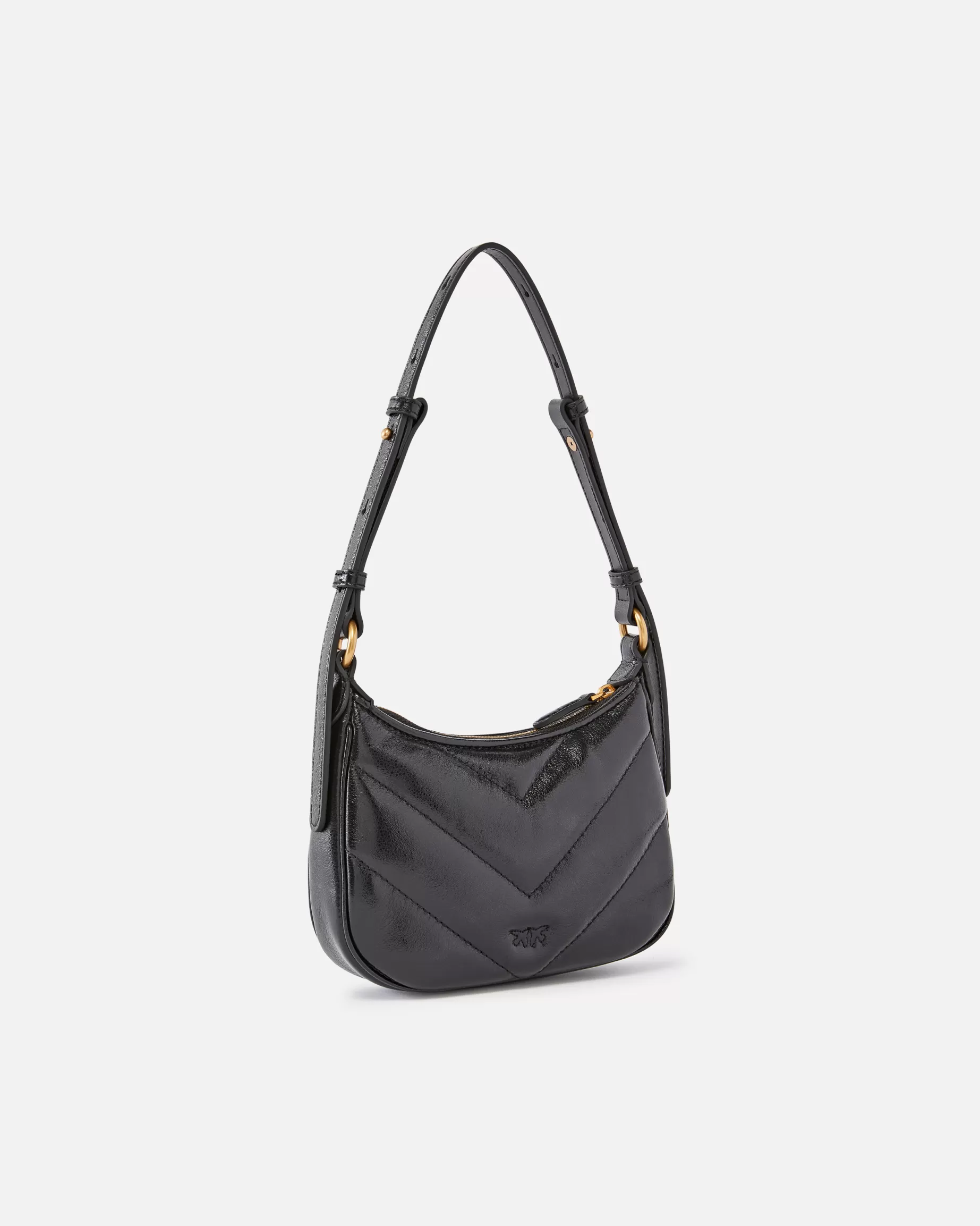 PINKO Torebki Na Ramię | Mini Bags | Torebka na ramię Baby w kształcie półksiężyca z laminowanej skóry CZARNY-ANTIQUEGOLD