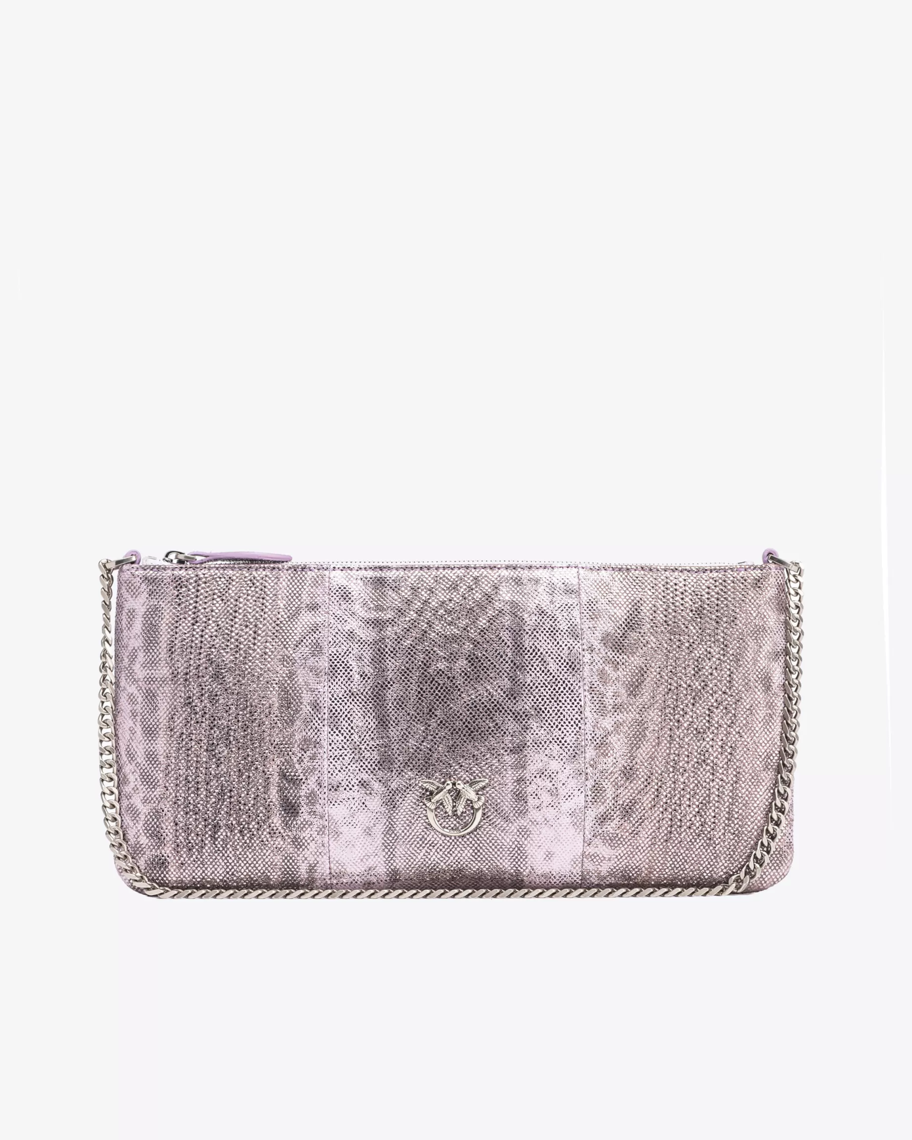 PINKO Limited Edition | Torebka na ramię Horizontal Flat Bag brokatowy wąż Galleria LILIOWY-STARESREBRO