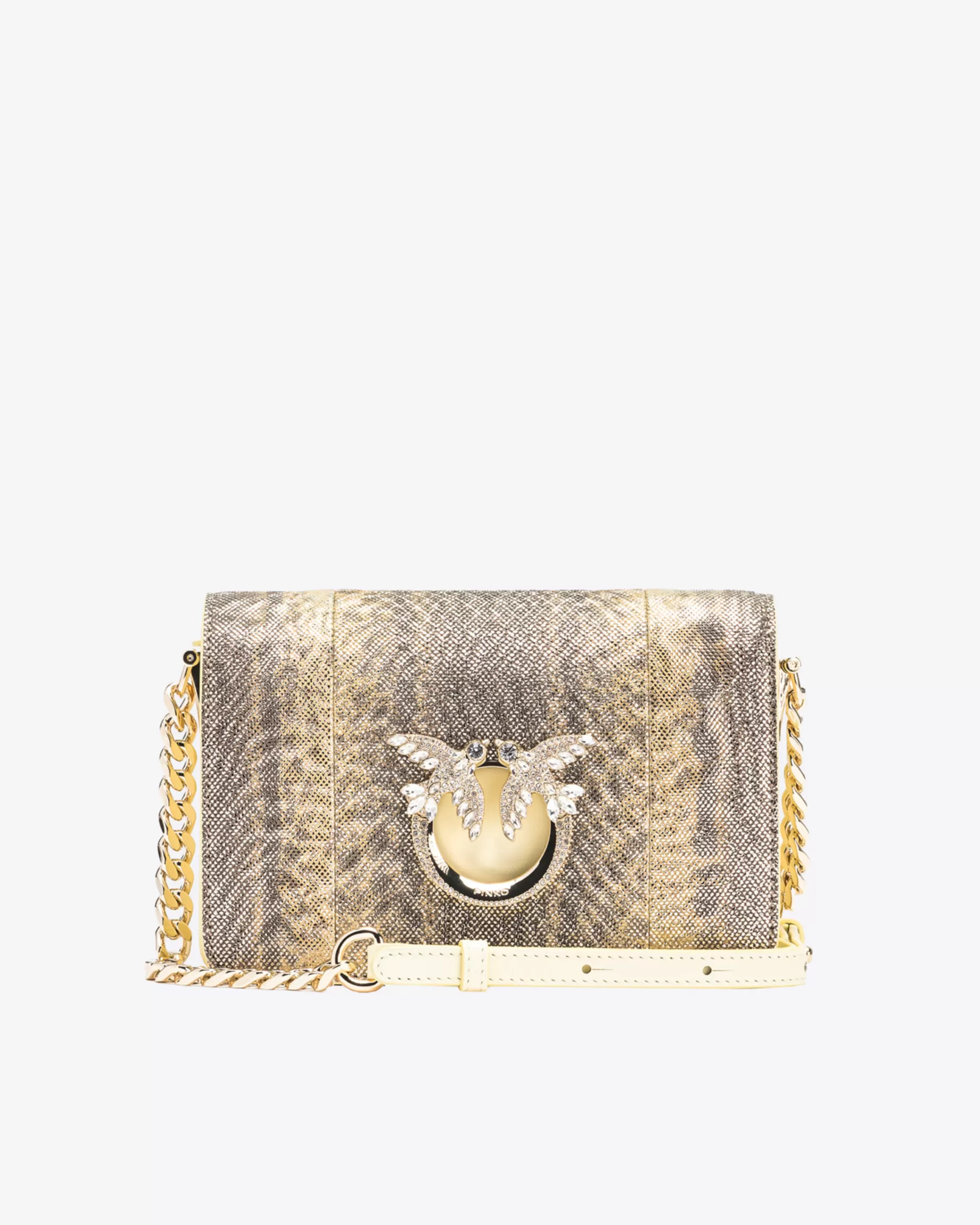 PINKO Love Bag Click | Limited Edition | Torebka na ramię Mini Click brokatowy wąż Galleria SIANO-JASNEZŁOTO