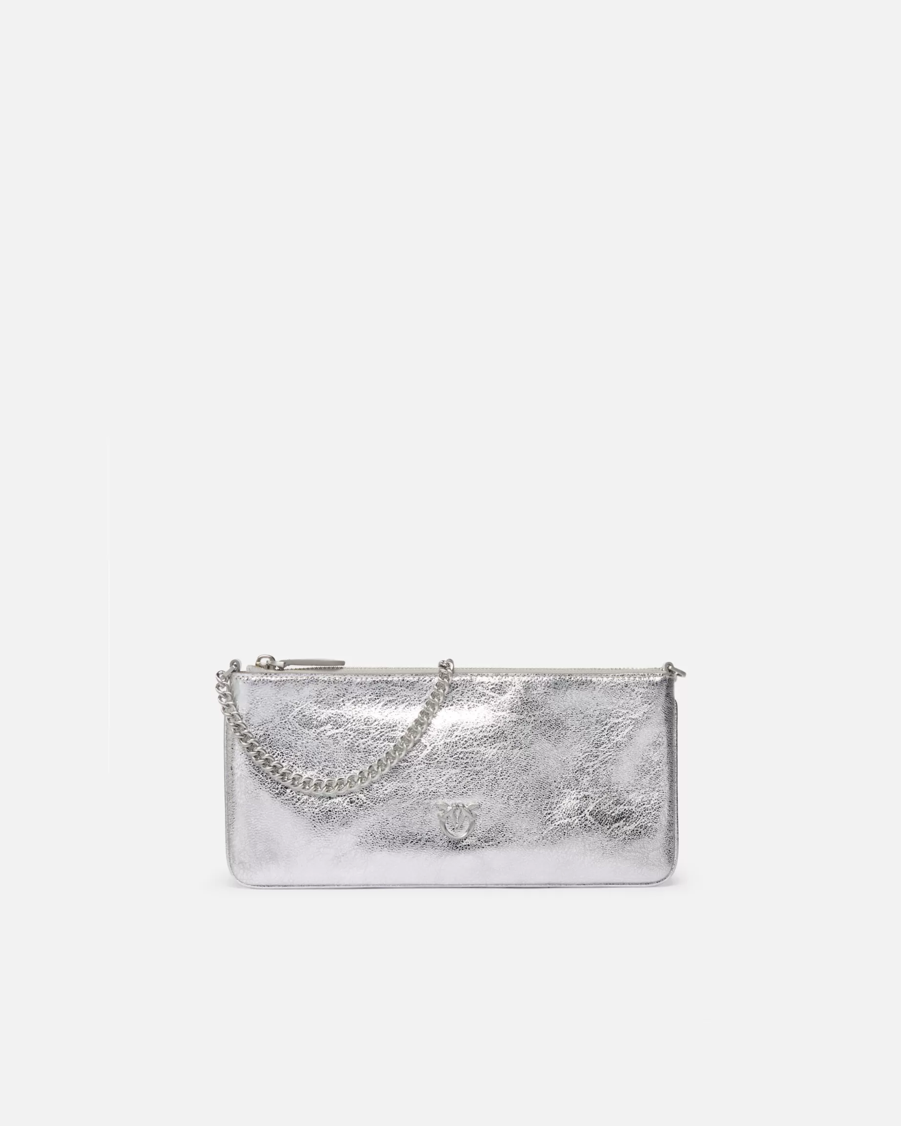 PINKO Torebki Na Ramię | Mini Bags | Torebka saszetka z laminowanej skóry z paskiem na ramię SREBRNY-PALONESREBRO