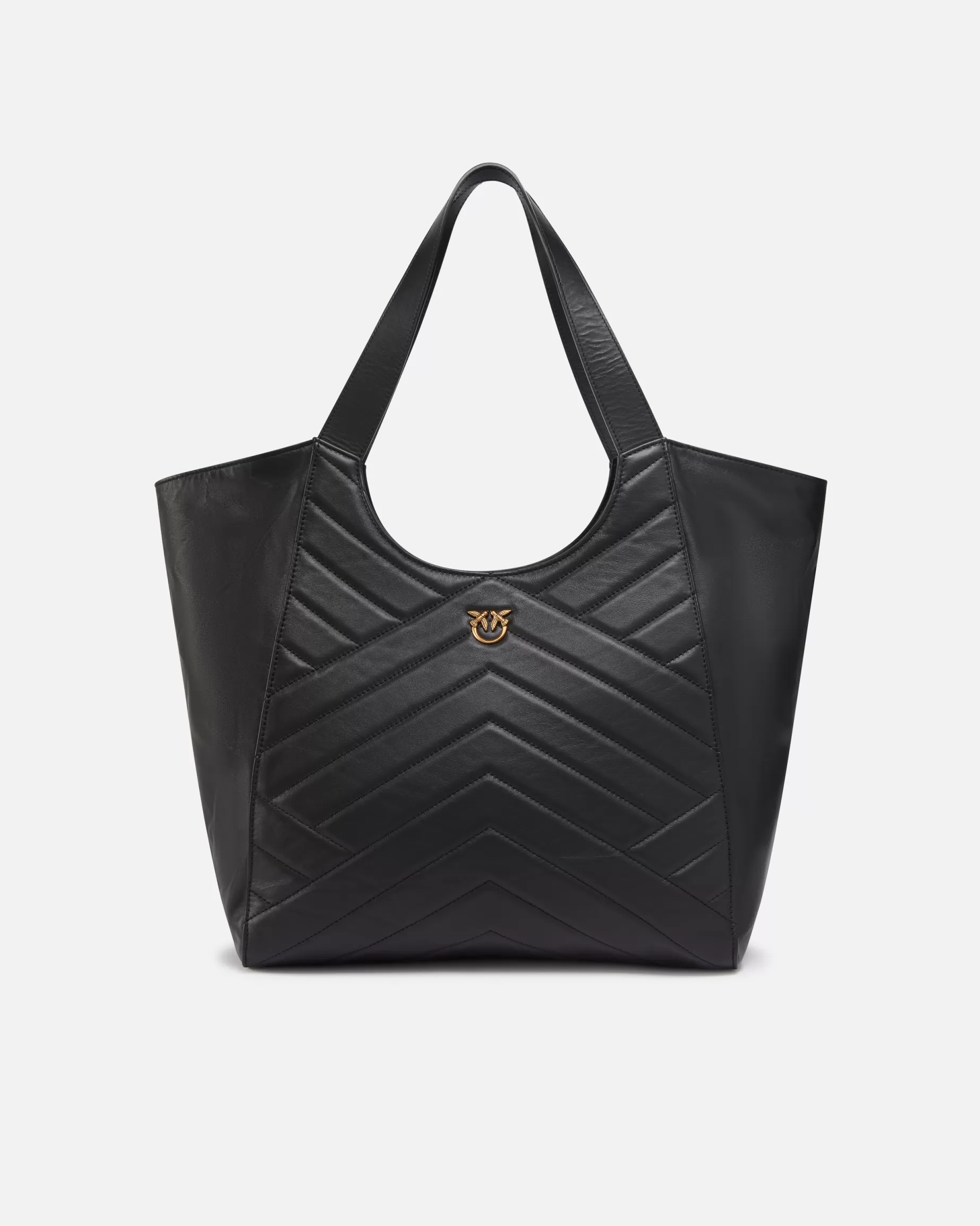 PINKO Torby Zakupowe | Torebka shopperka z pikowanej skóry z dwoma uchwytami CZARNY-ANTIQUEGOLD