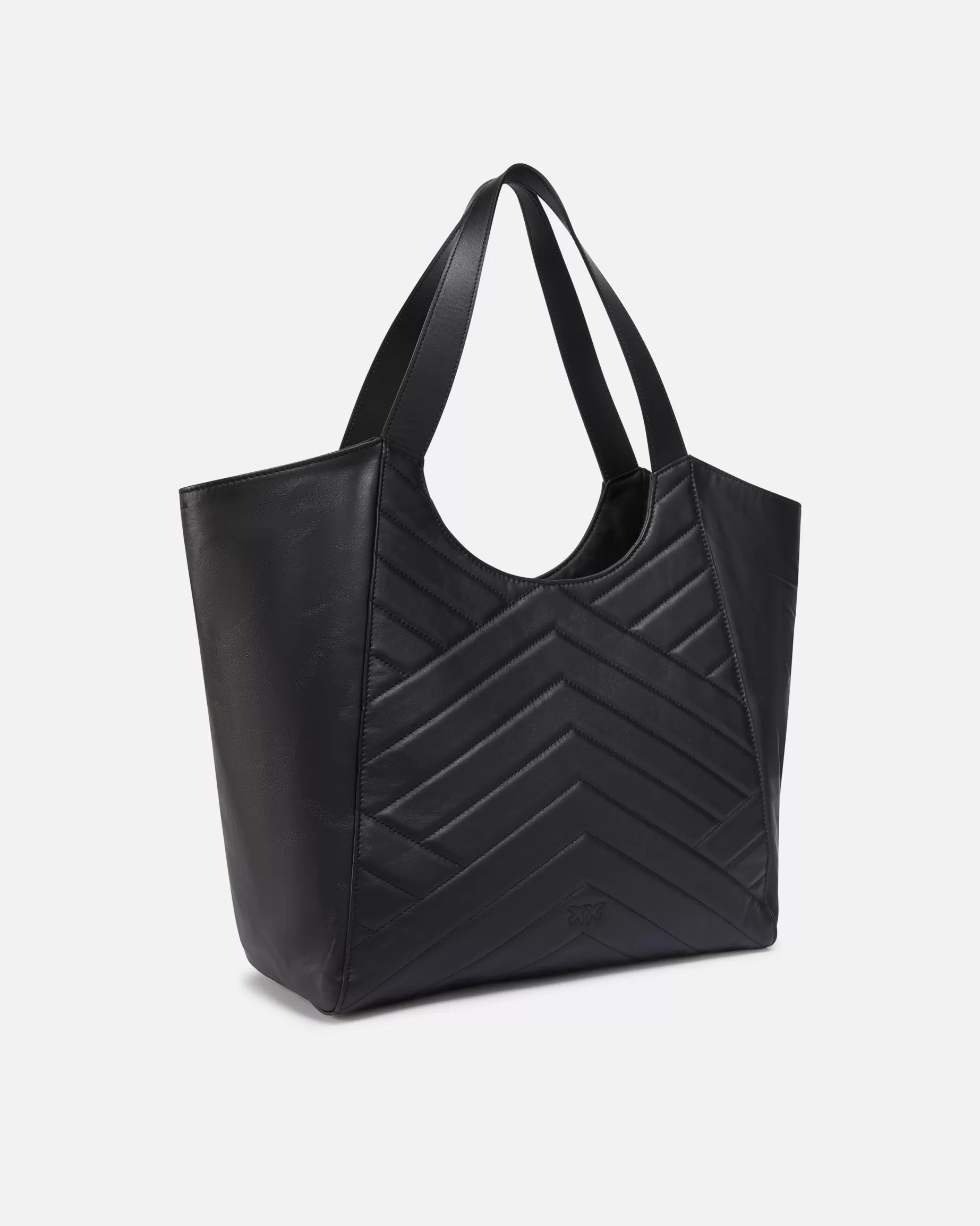 PINKO Torby Zakupowe | Torebka shopperka z pikowanej skóry z dwoma uchwytami CZARNY-ANTIQUEGOLD